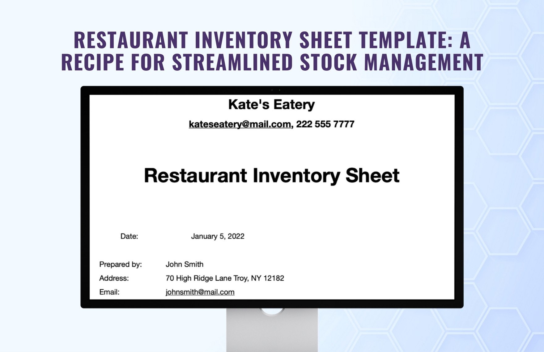 Restaurant Inventory Sheet Template