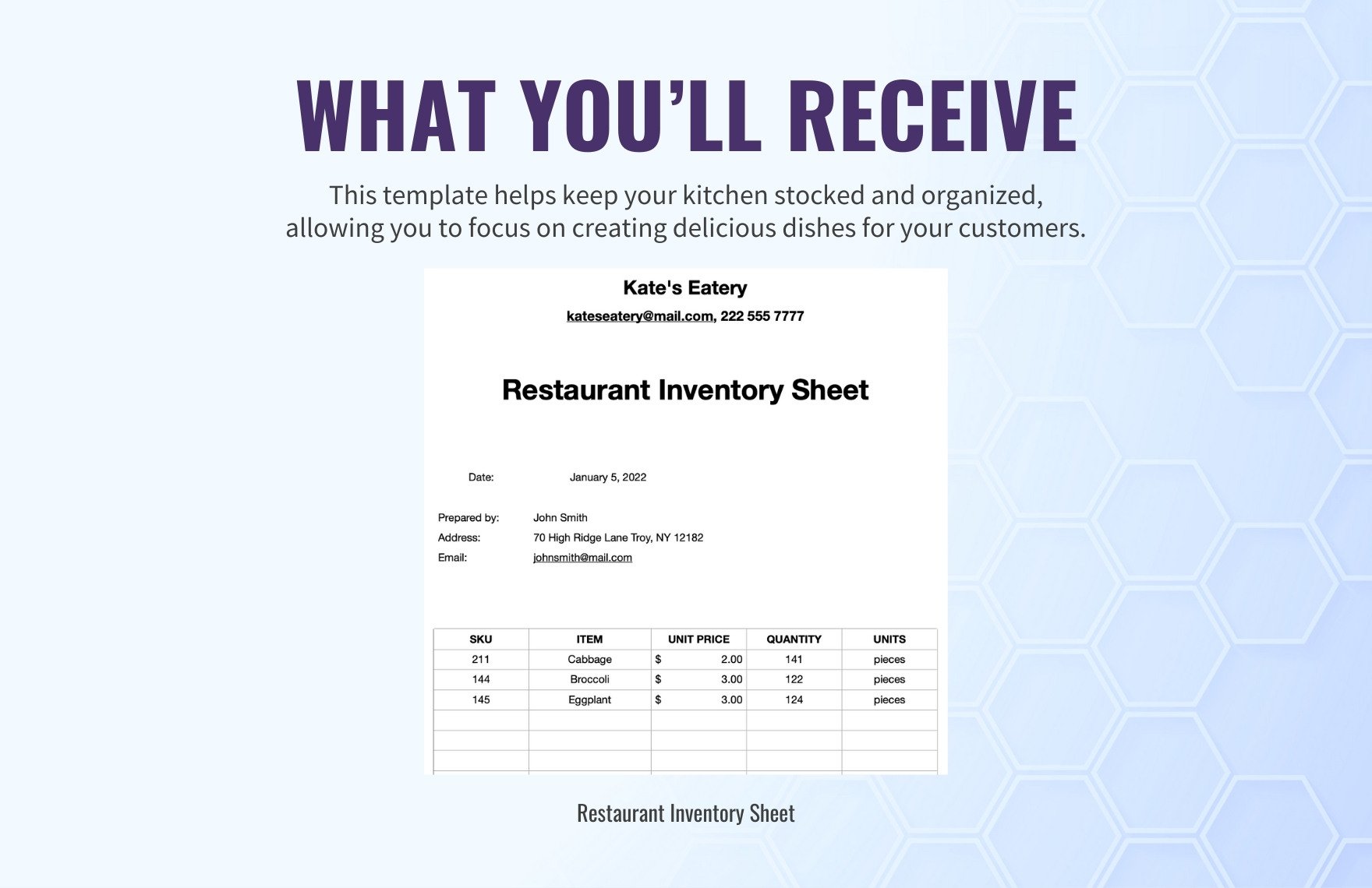 Restaurant Inventory Sheet Template