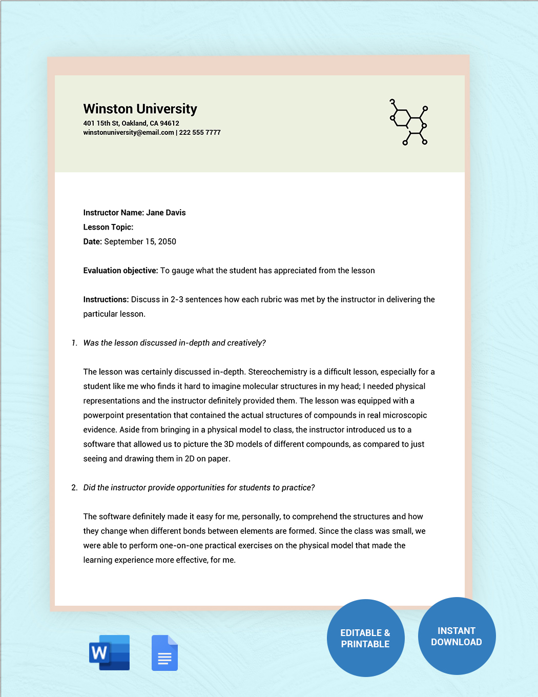 Post Lesson Evaluation Template Google Docs Word Template net