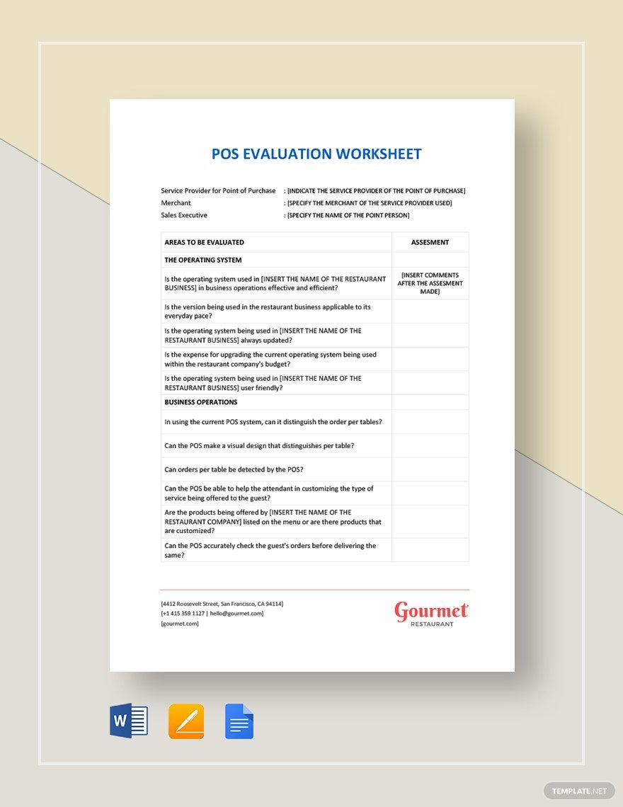 POS Evaluation Worksheet Template