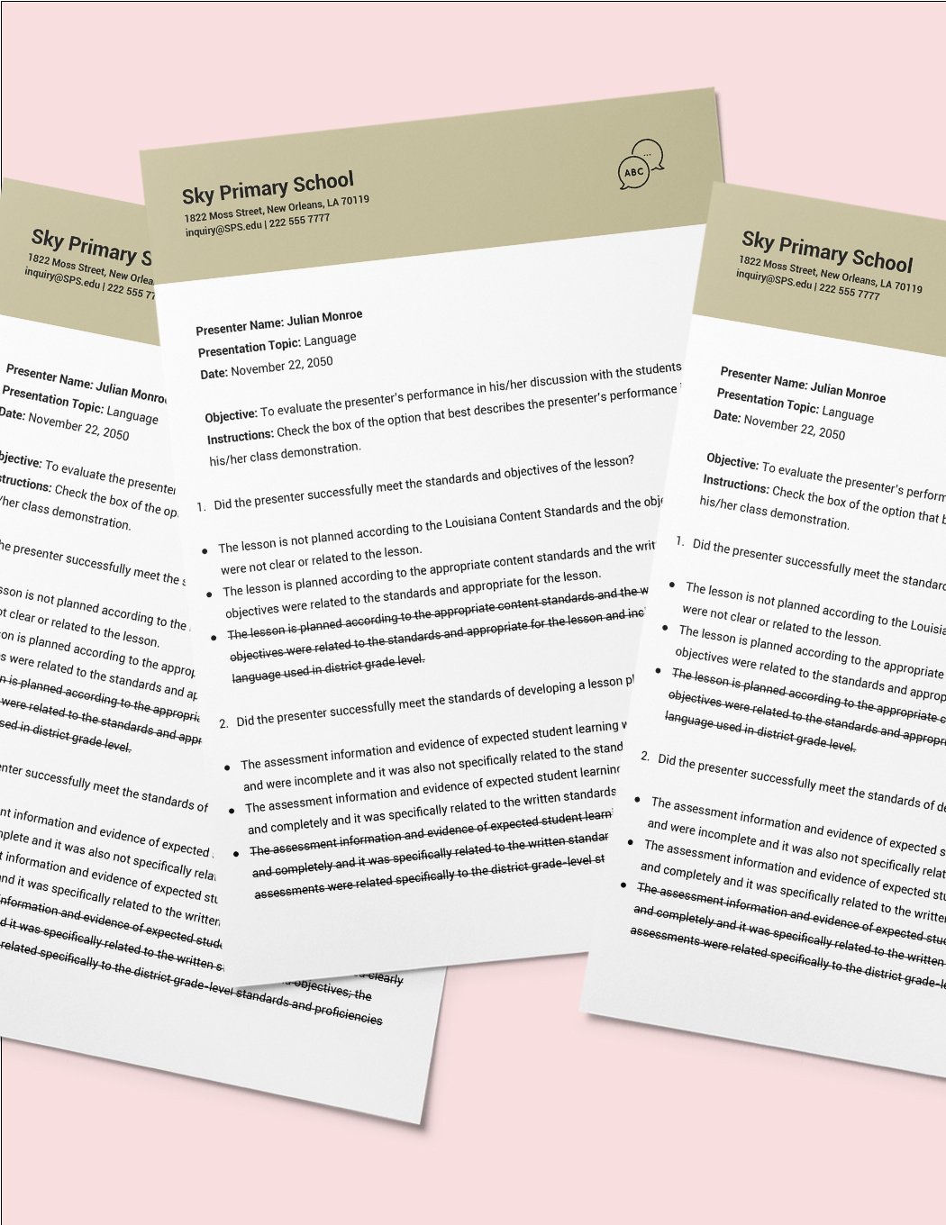 Elementary Lesson Evaluation Template