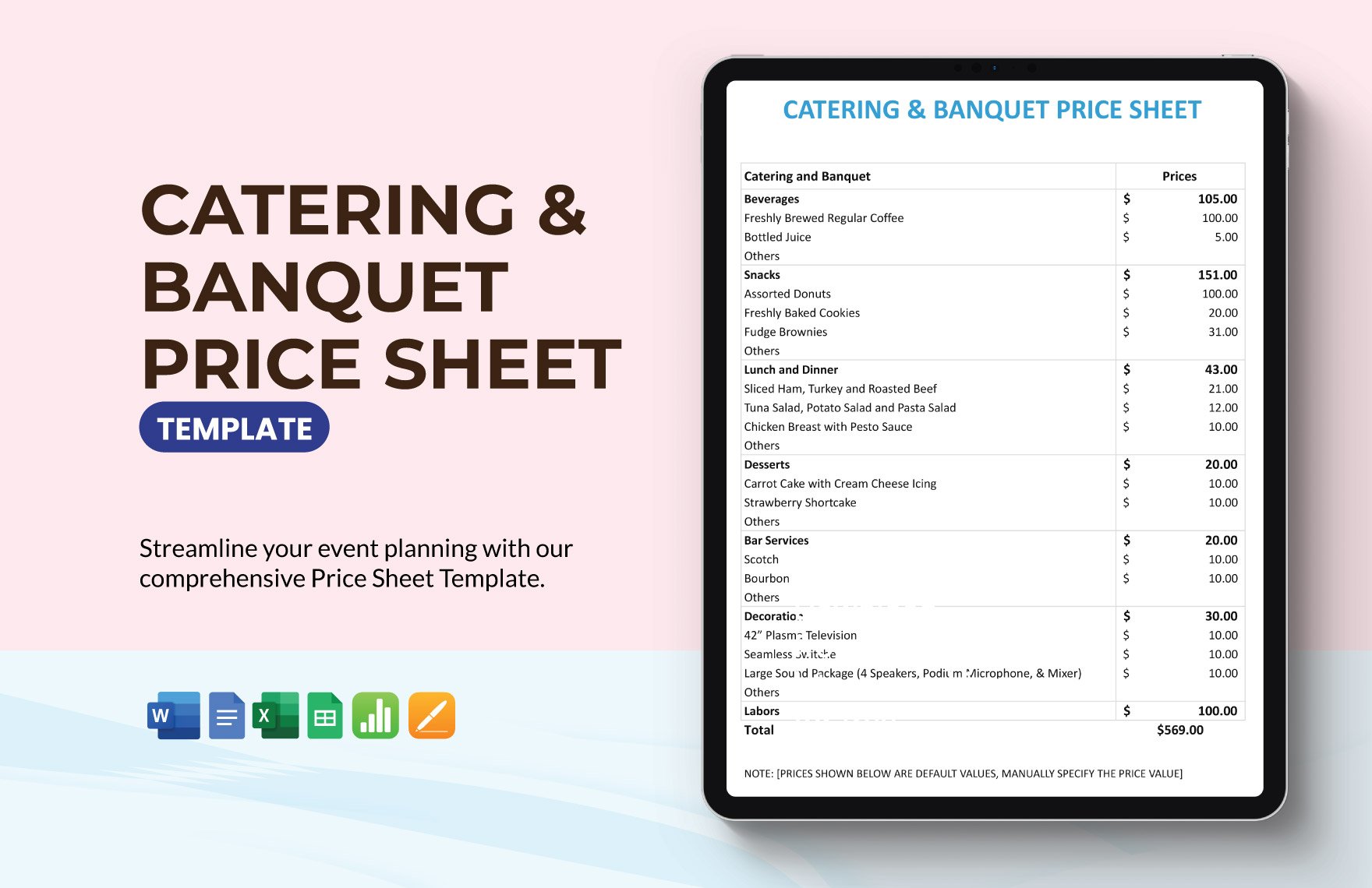 Catering & Banquet Price Sheet Template