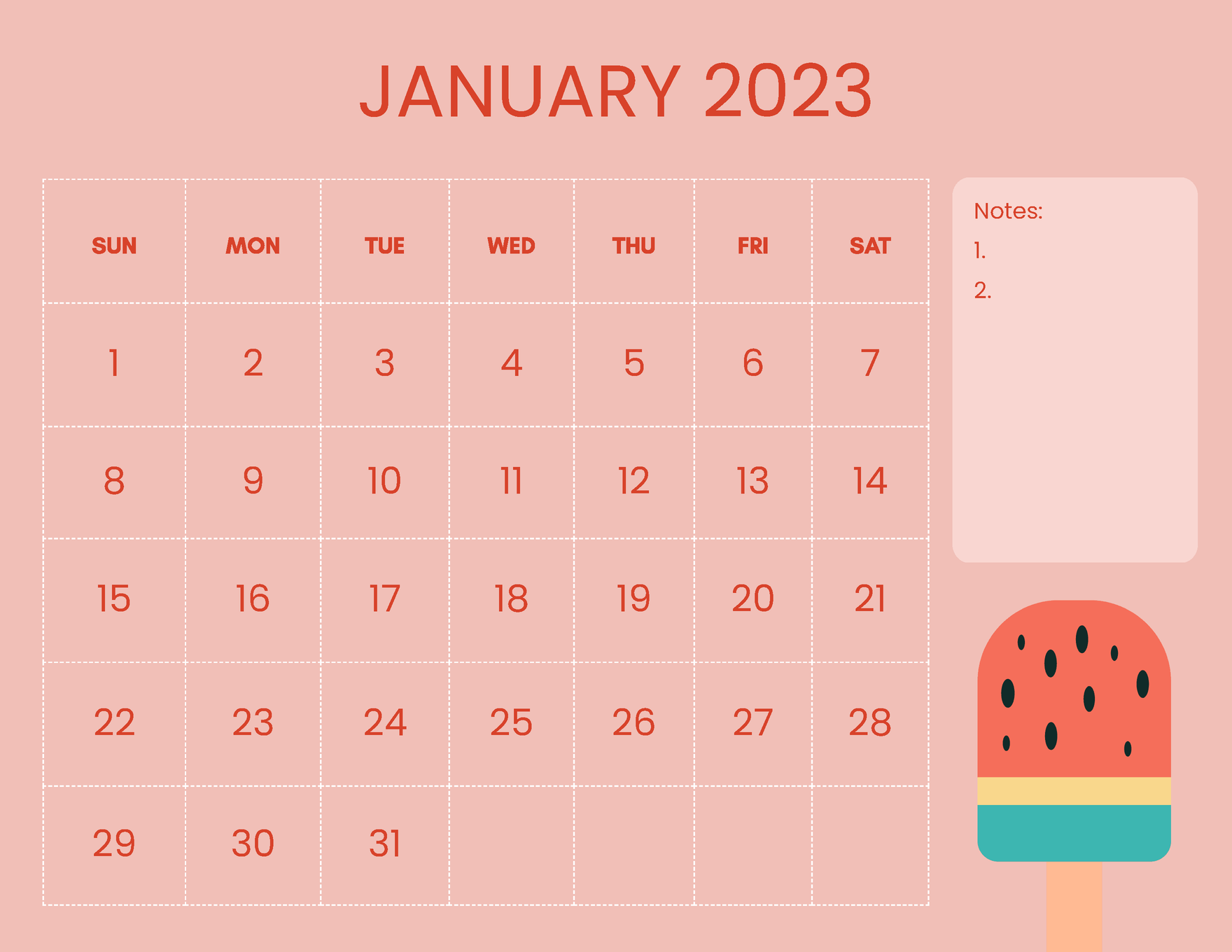 Blank January Calendar 2023