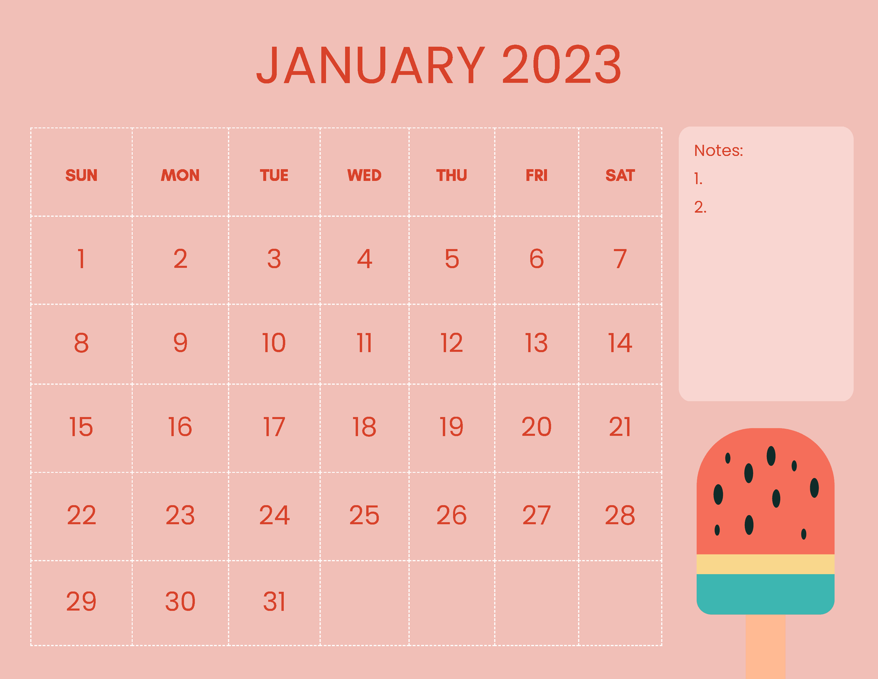 Printable January 2023 Calendar Template in PSD, Illustrator, Word