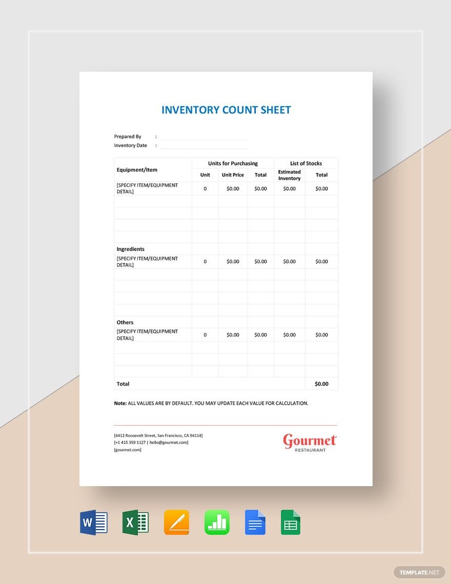 Free Restaurant Inventory Count Sheet Template