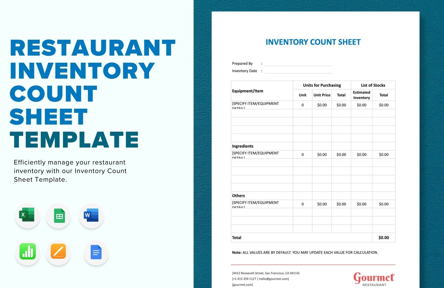 Restaurant Inventory Count Sheet Template