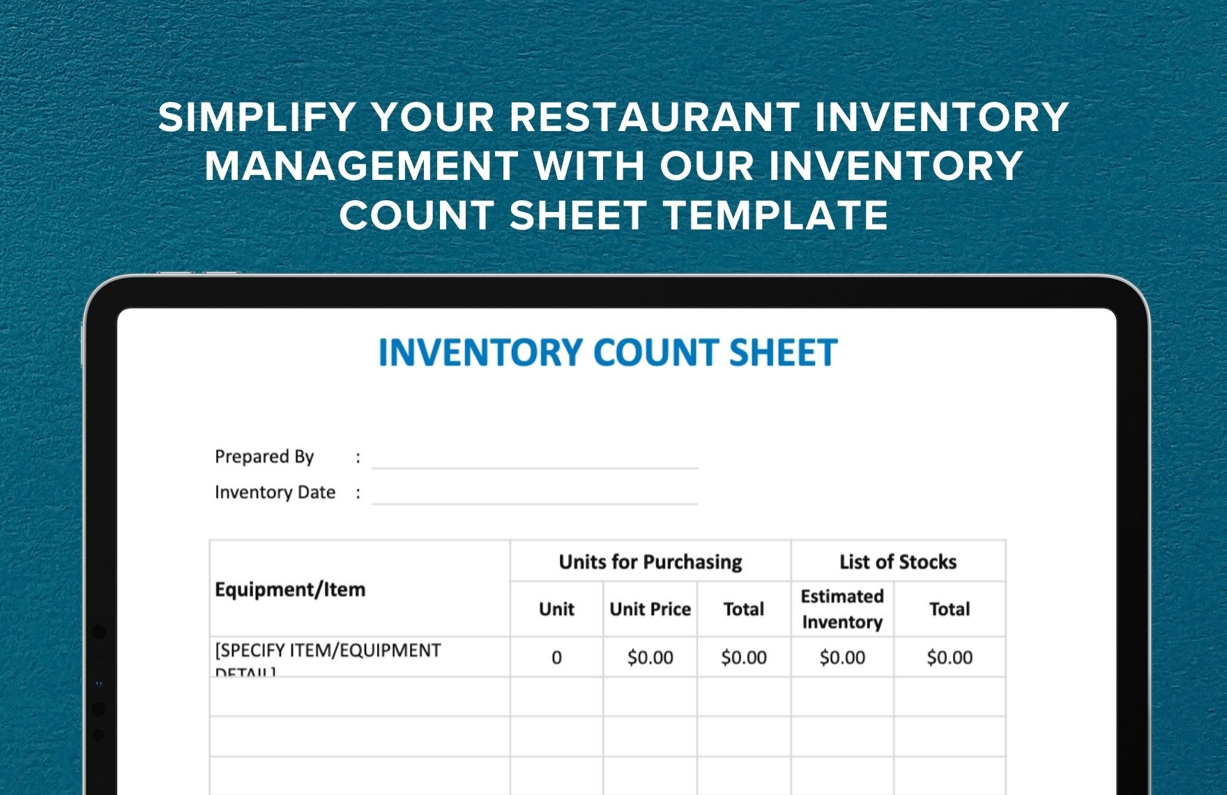 Restaurant Inventory Count Sheet Template