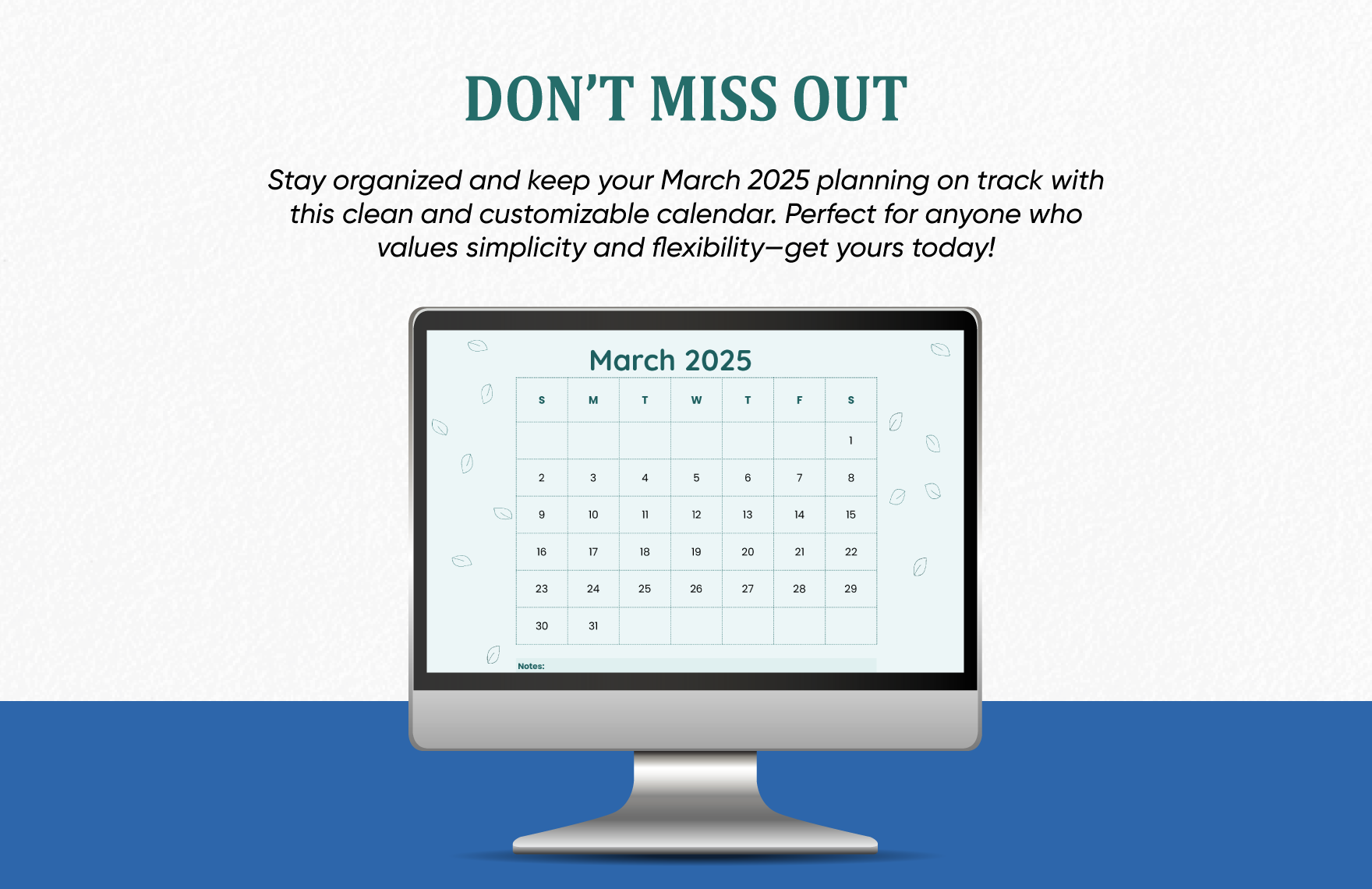 Blank March Calendar 2025