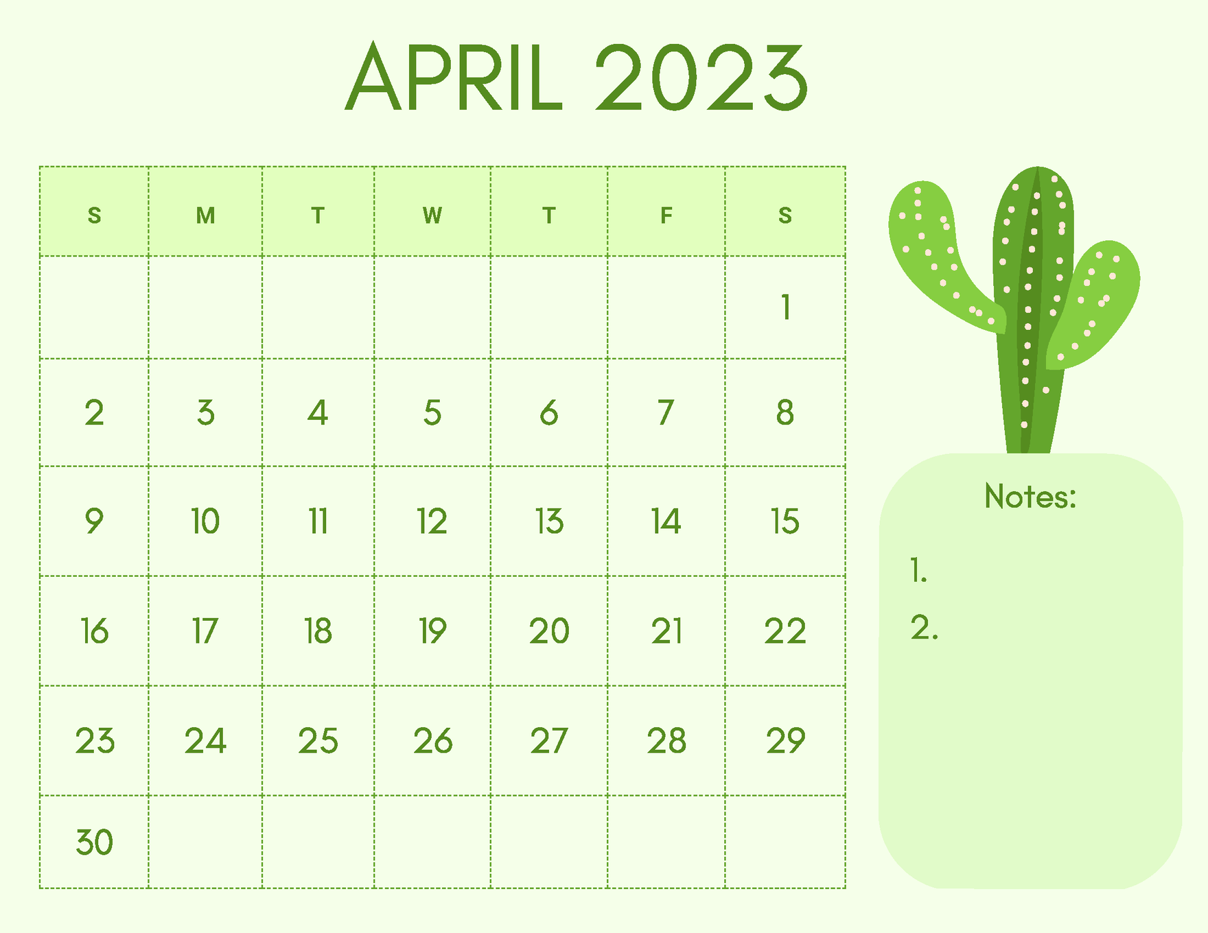 Blank April Calendar 2023