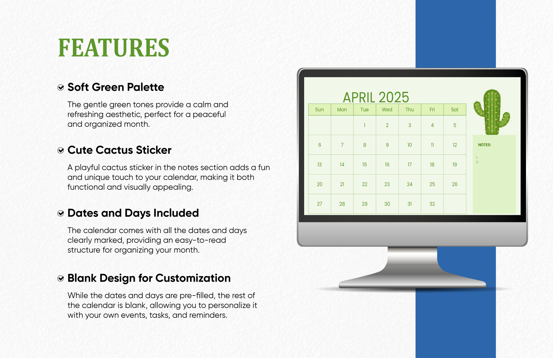 Blank April Calendar 2025