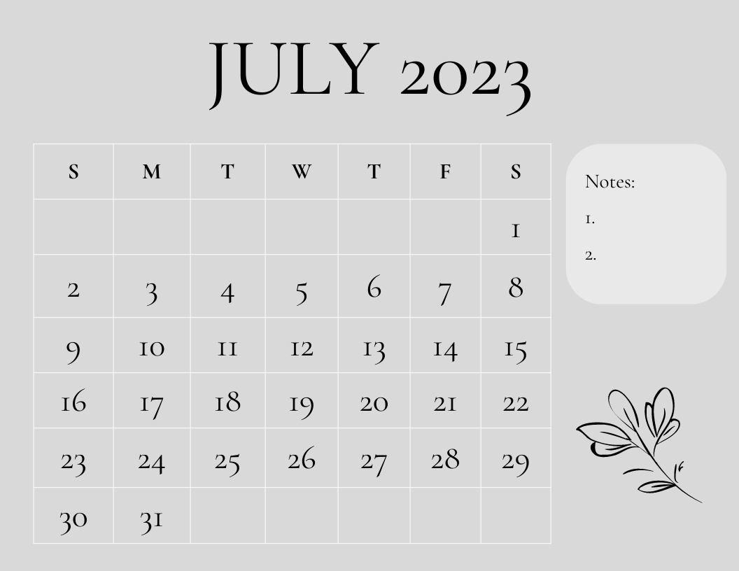 Blank July Calendar 2023