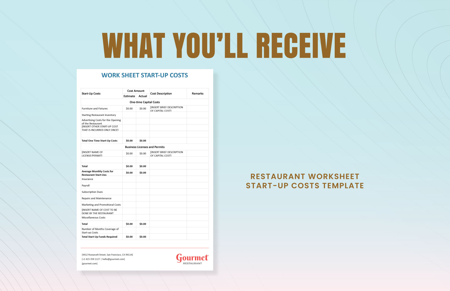 Restaurant Worksheet StartUp Costs Instructions