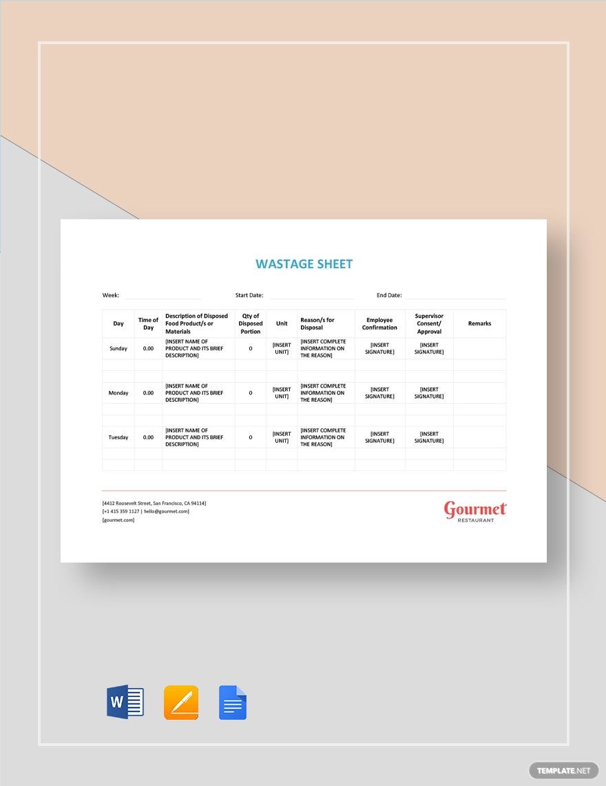 Wastage Sheet Template
