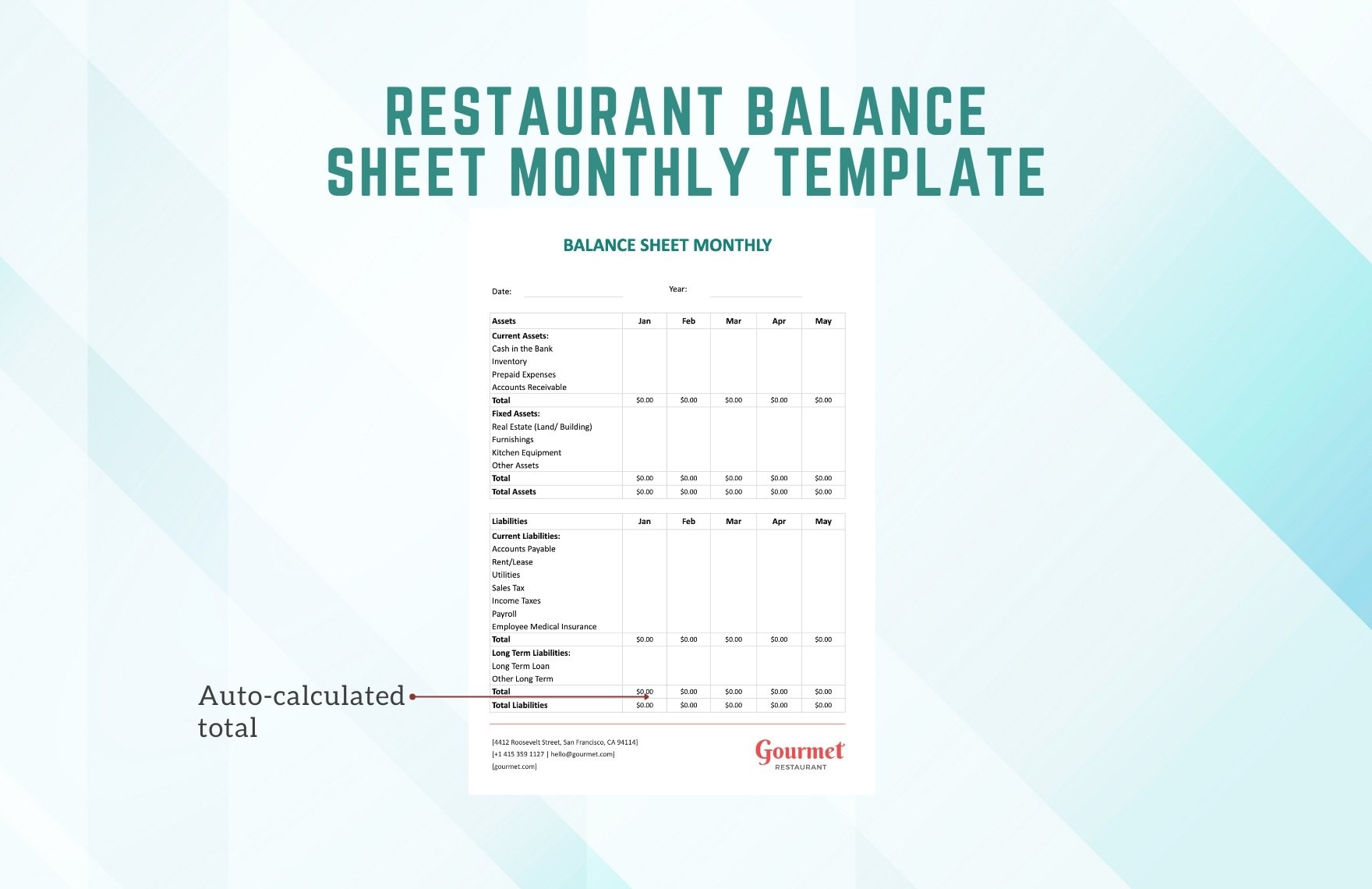 Restaurant Balance Sheet Monthly Template