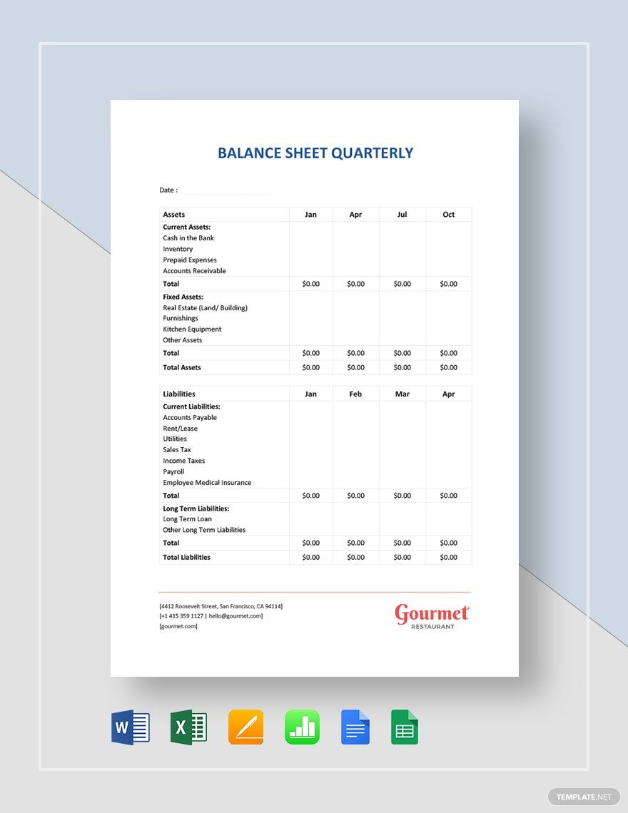 Balance Sheet Quarterly Template