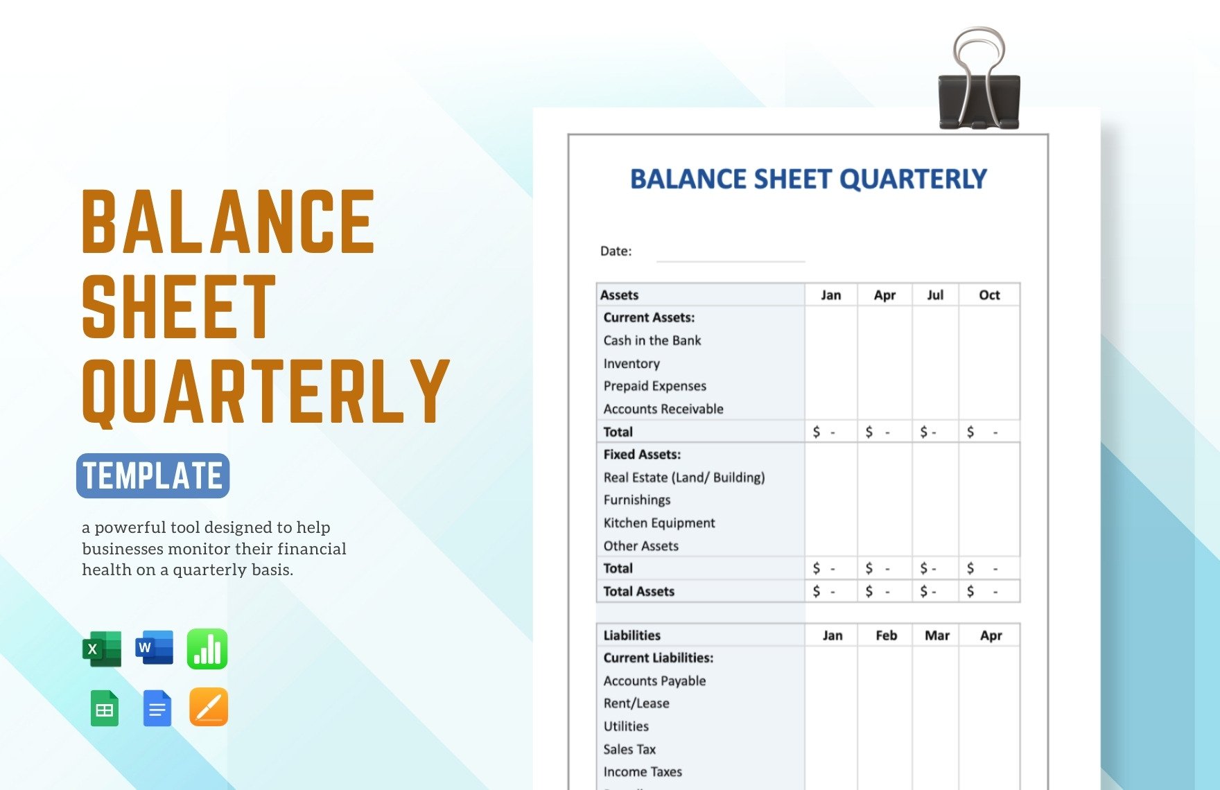 Balance Sheet Quarterly Template in Apple Numbers Word Apple Pages
