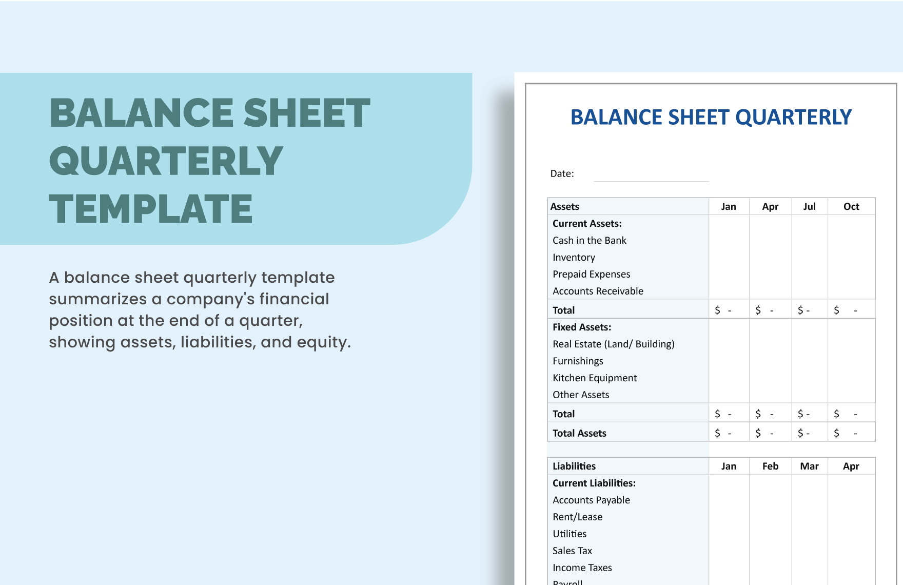 Balance Sheet Quarterly Template