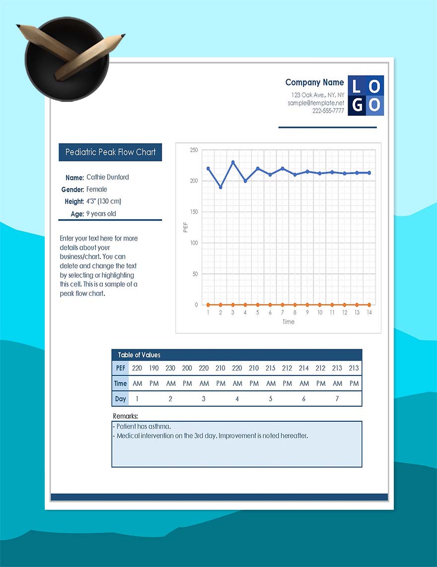 Pediatric Peak Flow Chart Google Sheets, Excel