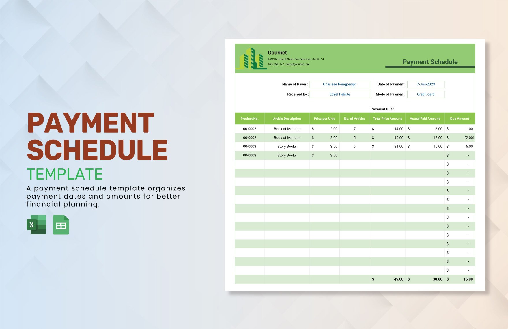 Payment Schedule Template in Word, Google Docs, Excel, Google Sheets, Apple Pages, Apple Numbers