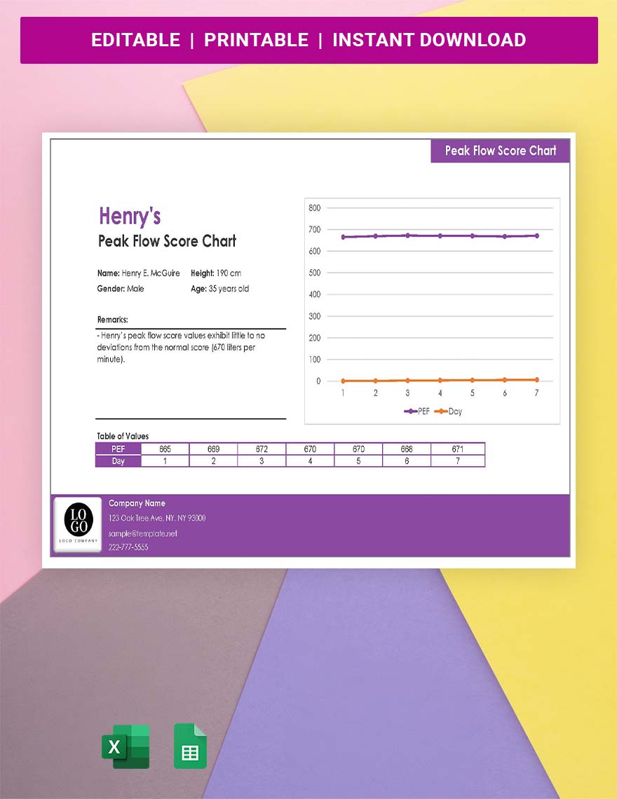 Peak Flow Score Chart - Google Sheets, Excel  Template.net