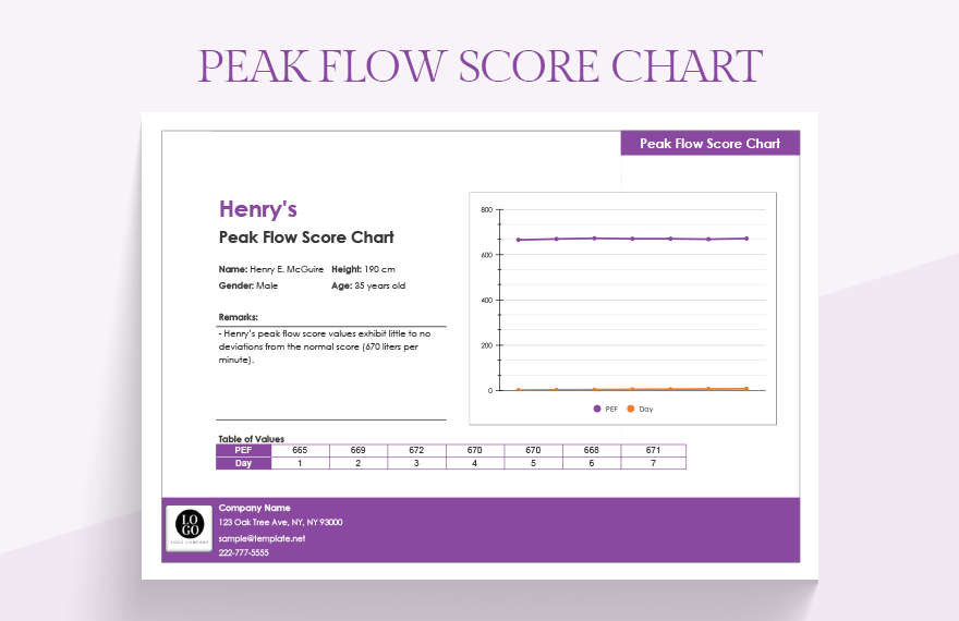 Peak Flow Score Chart Google Sheets Excel Template