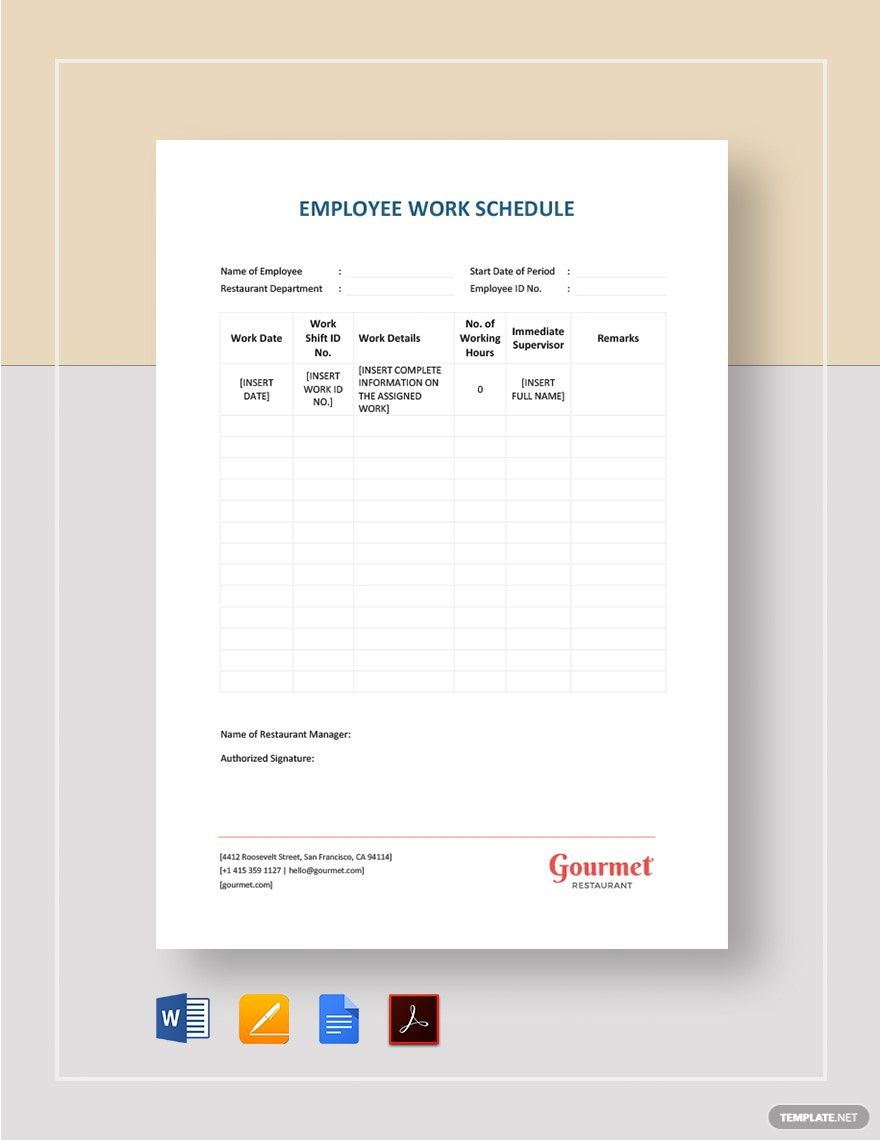 Restaurant Employee Work Schedule Template