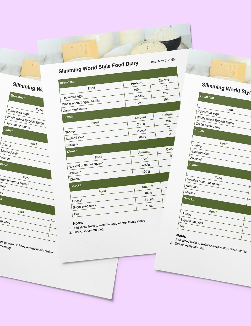 Slimming World Style Food Diary Template
