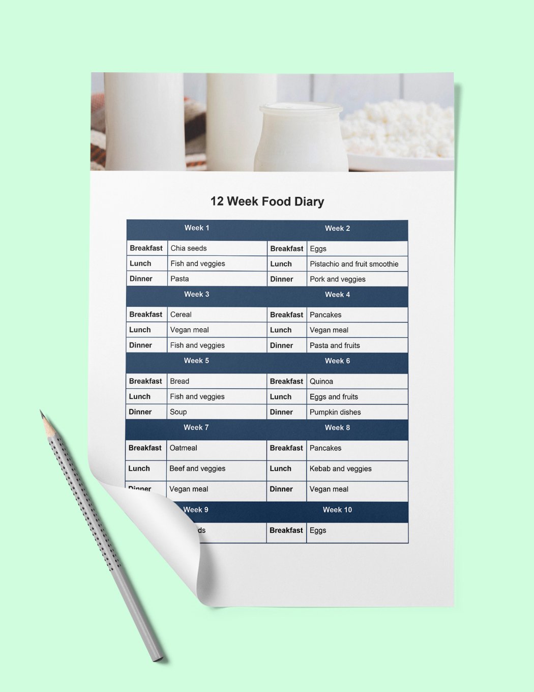 Free 12 Week Food Diary Template