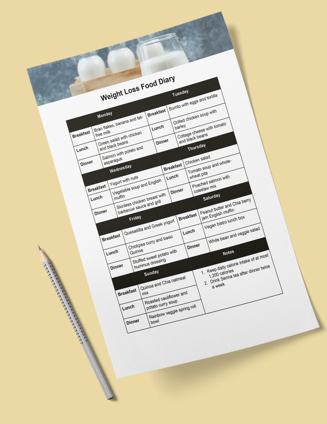 Weight Loss Food Diary Template