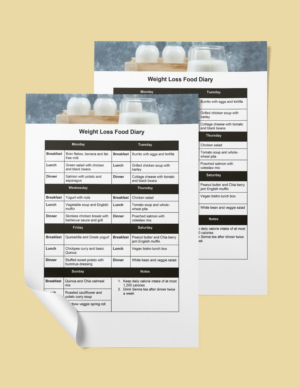 Weight Loss Food Diary Template