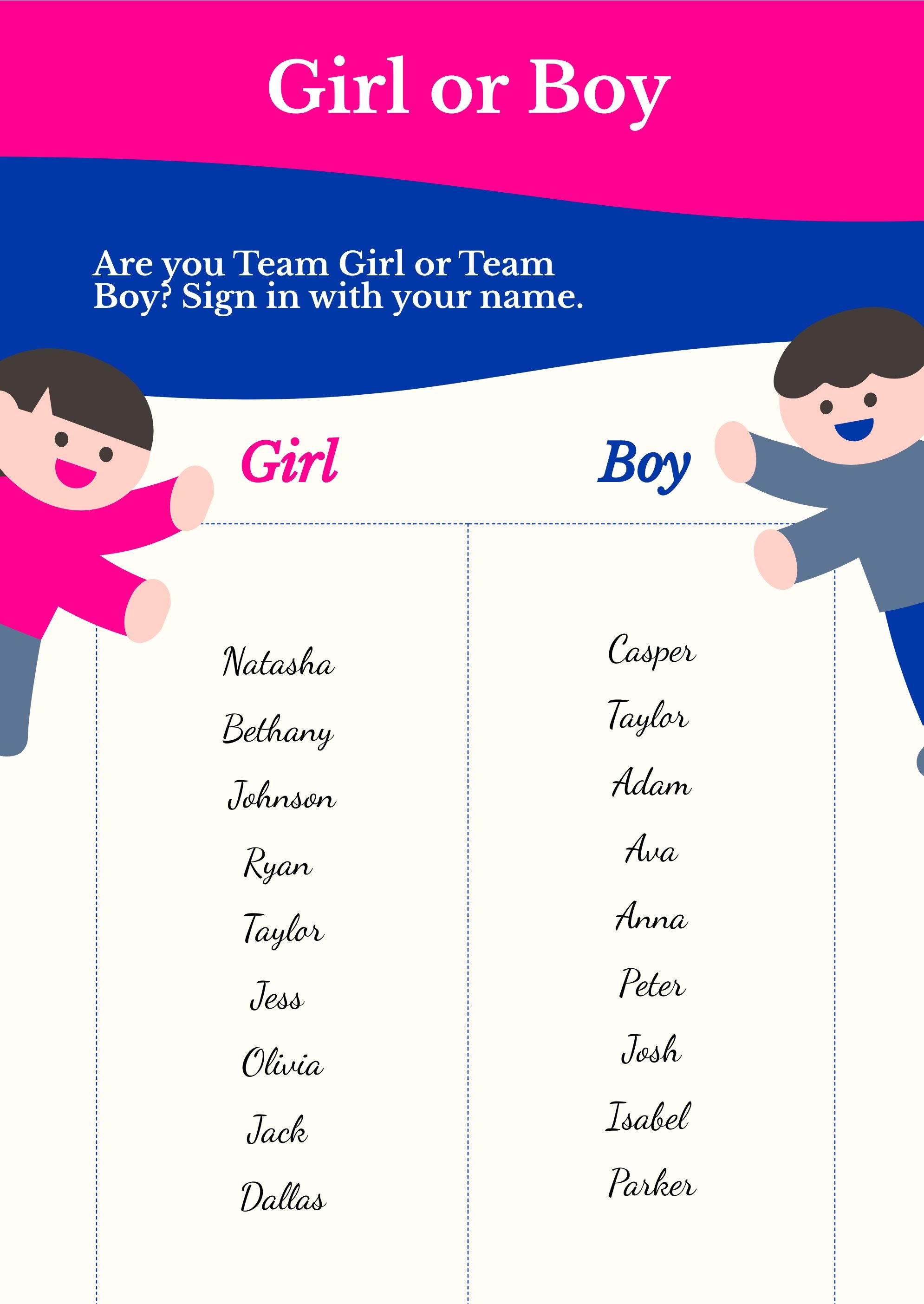 Winter Gender Reveal Boy Or Girl Chart in PDF, Illustrator