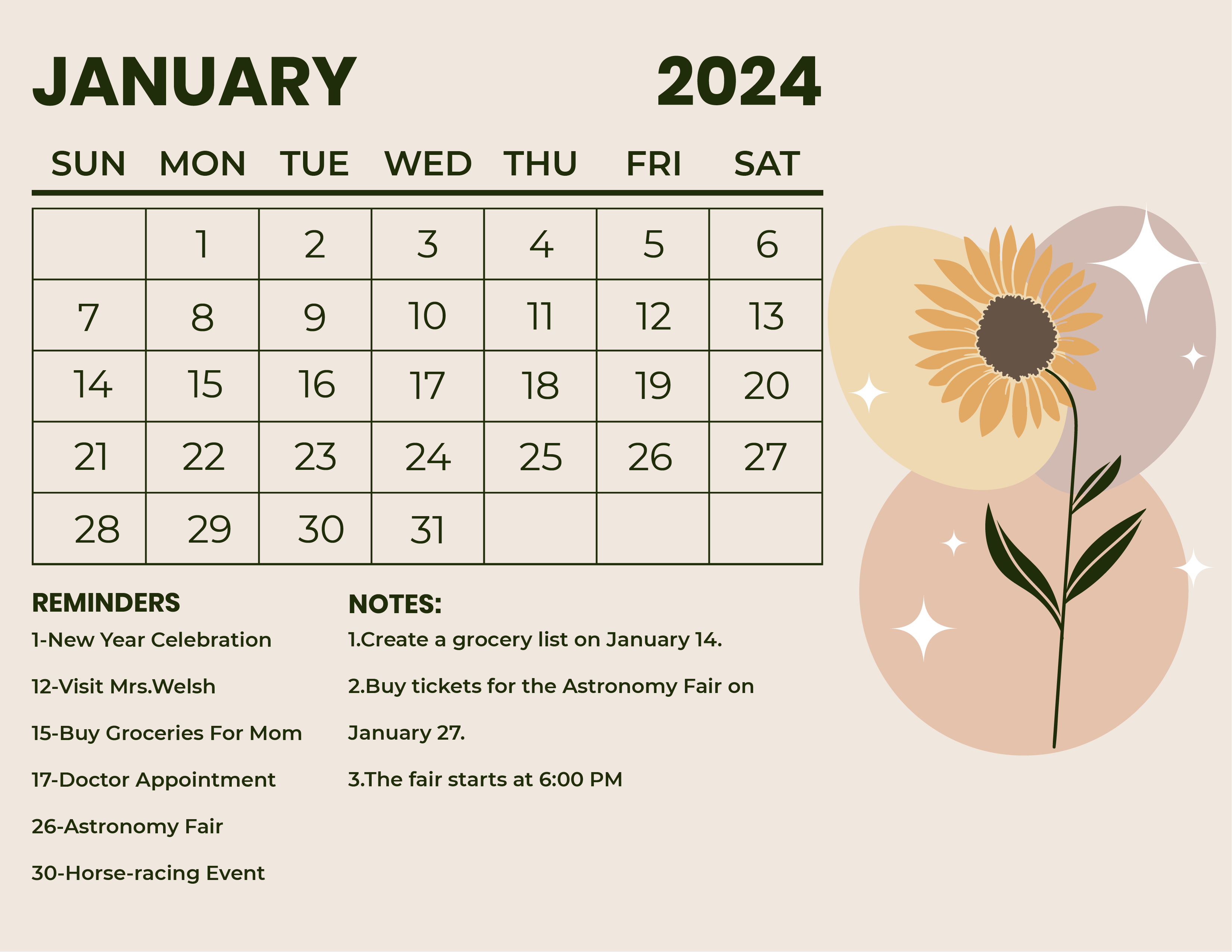 Calendar Of Events January 2024 Berri Celeste