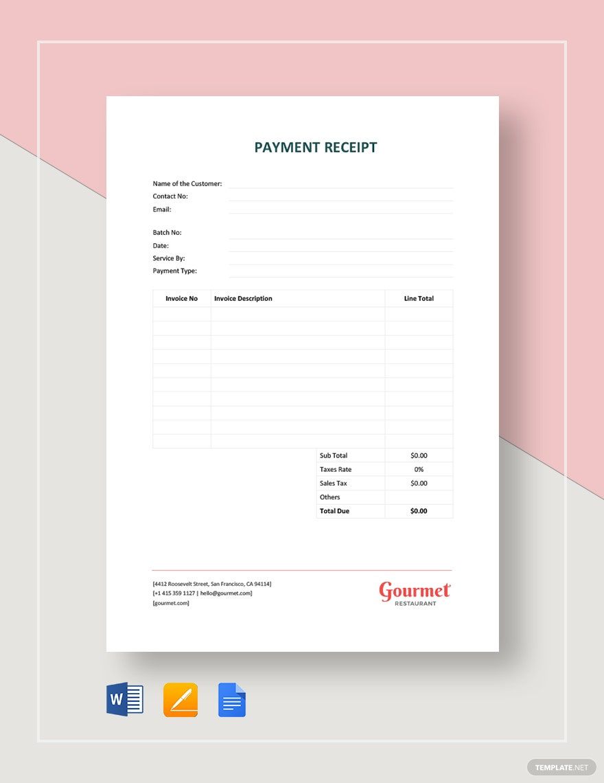 Payment Receipt Template Download In Word Google Docs Excel Google Sheets Apple Pages 