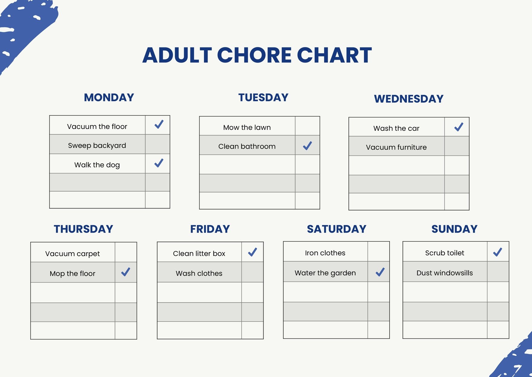 Adult Chore Chart in PDF, Illustrator
