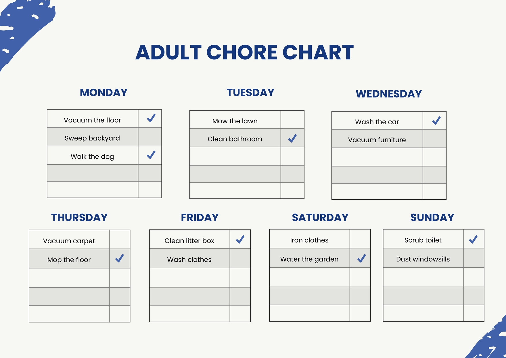 Adult Chore Chart In Illustrator PDF Download Template