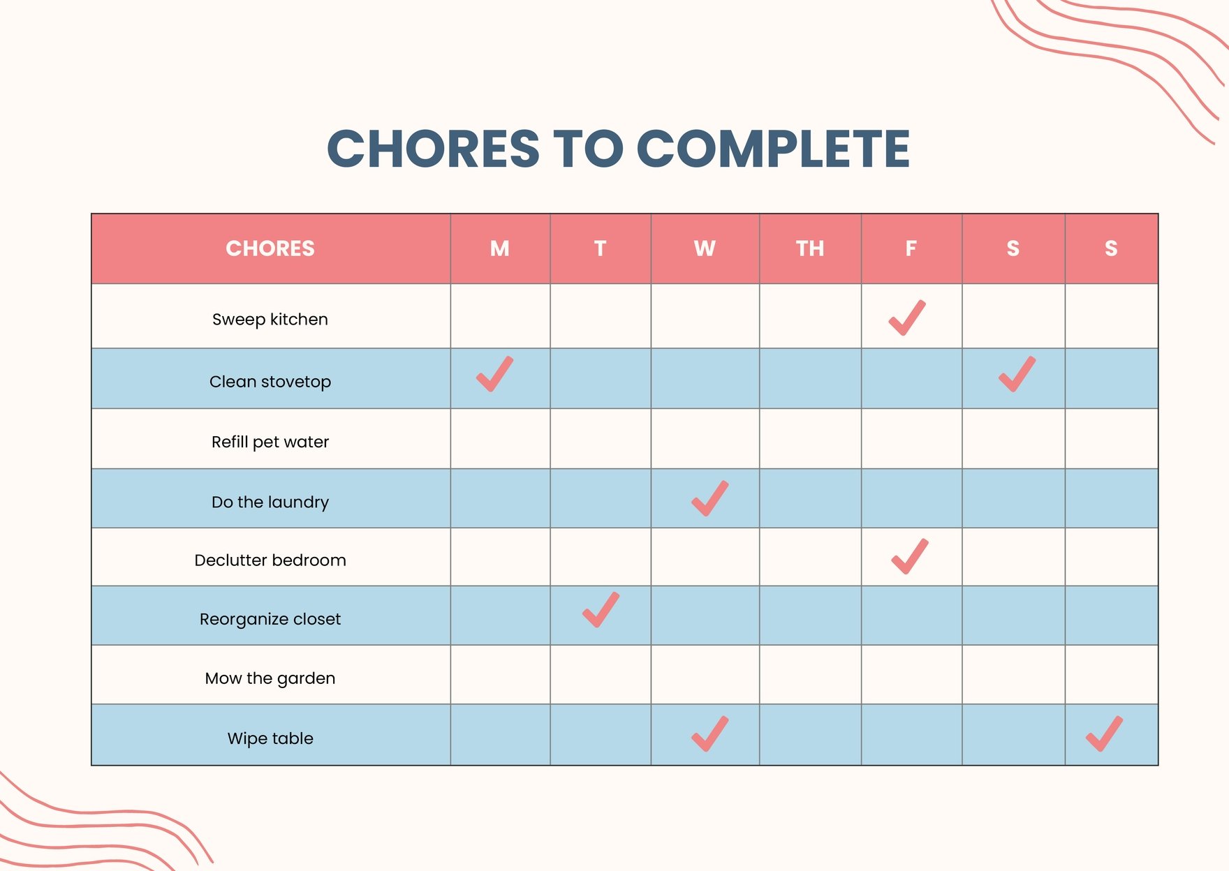Free Simple Adult Chore Chart