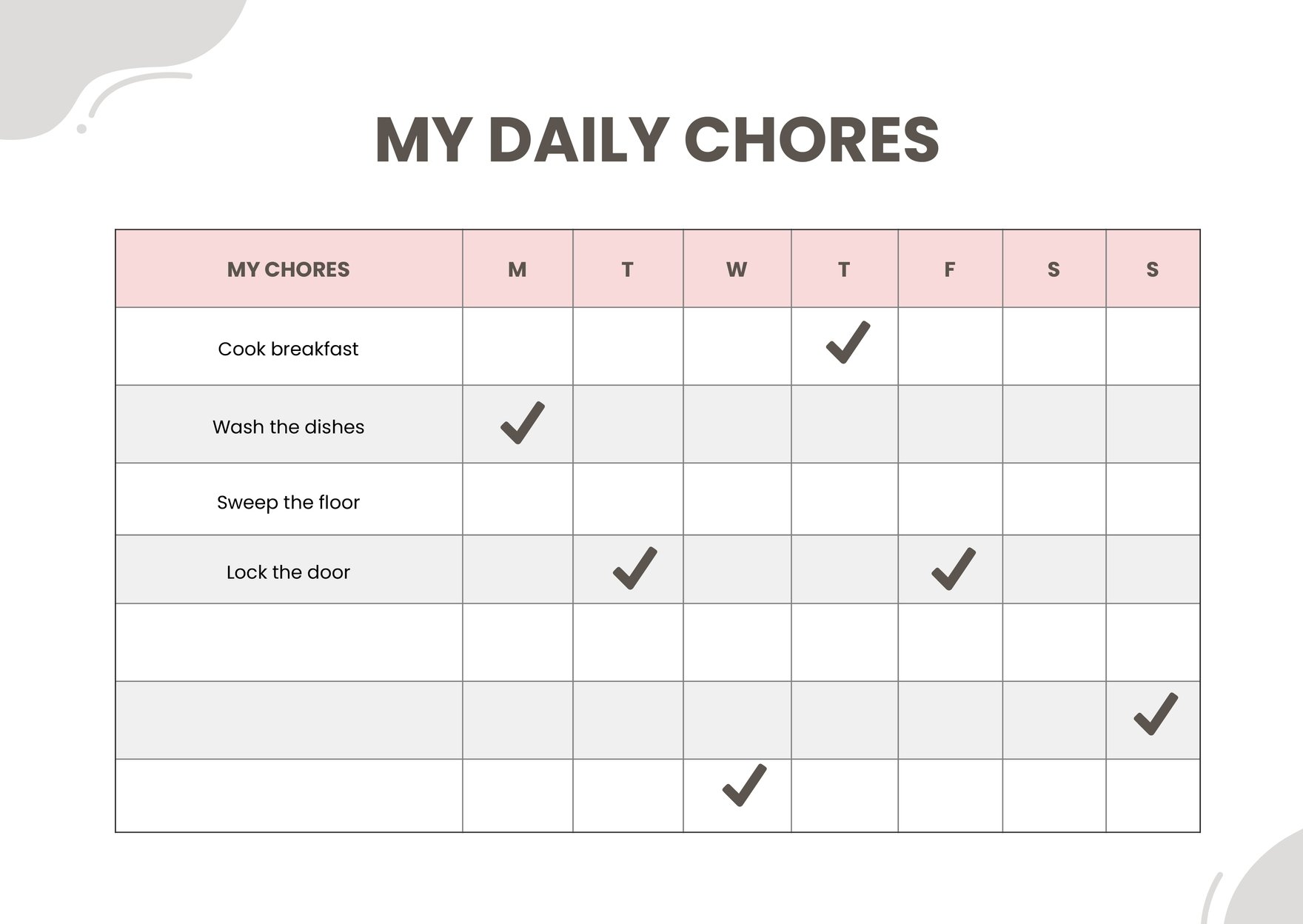 Daily Adult Chore Chart