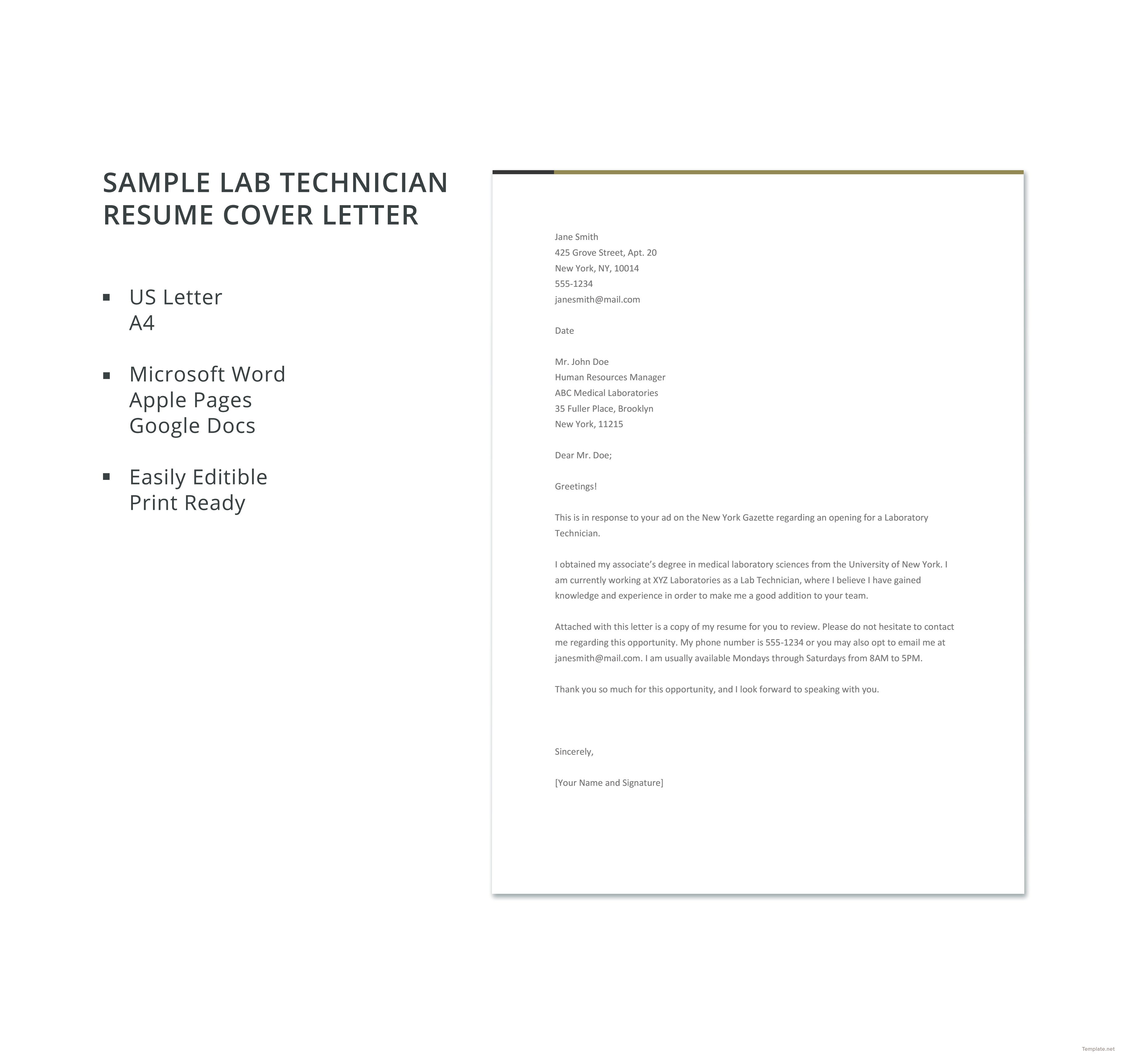 laboratory technician resume cover letter