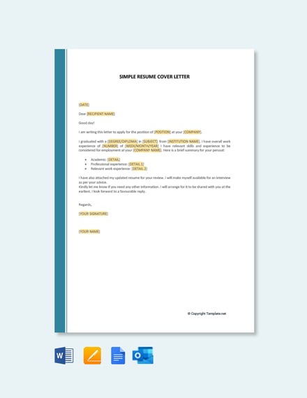 FREE Simple Resume Cover Letter Template - Word (DOC) | Google Docs