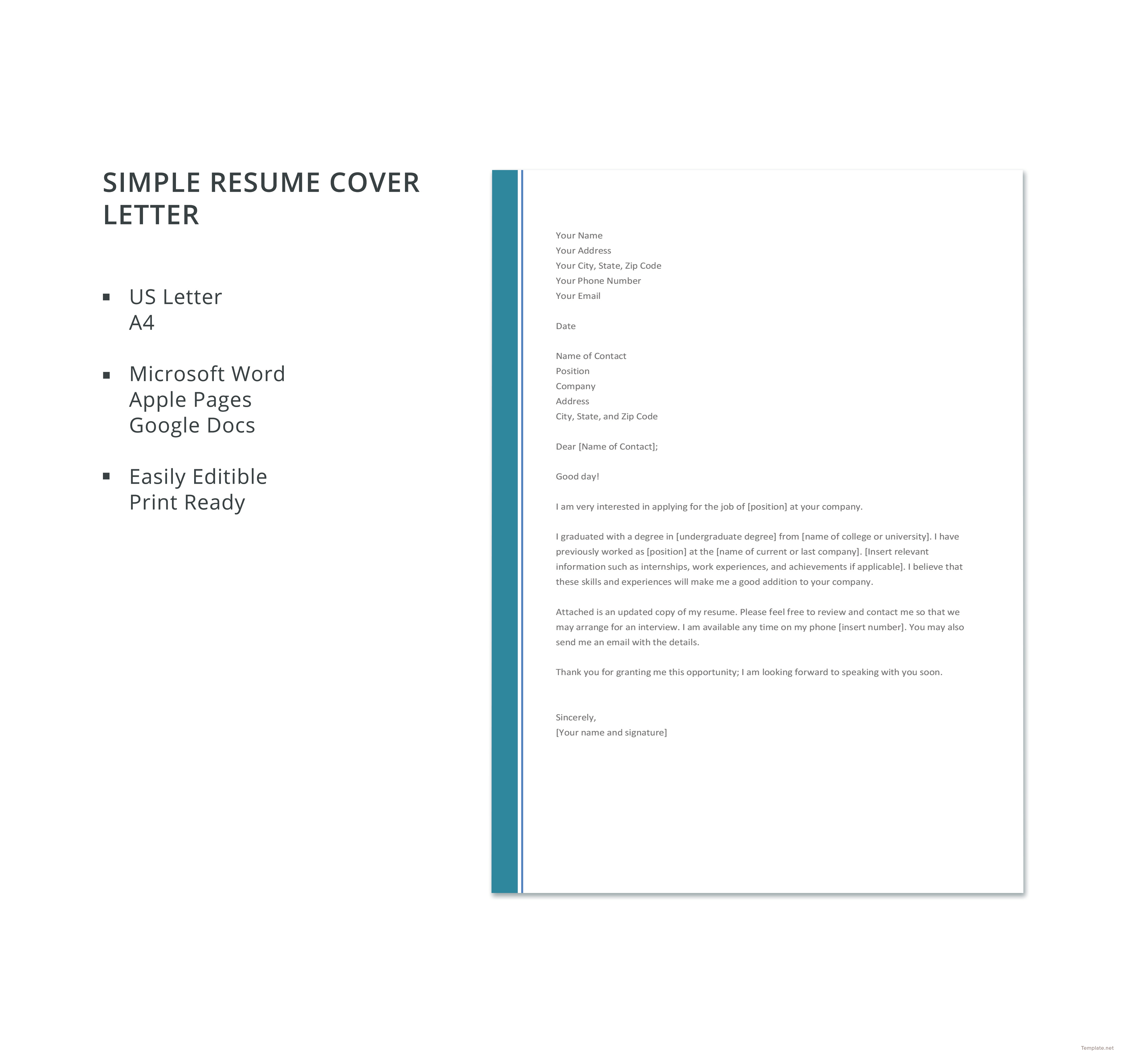 Free Simple Resume Cover Letter Template in Microsoft Word