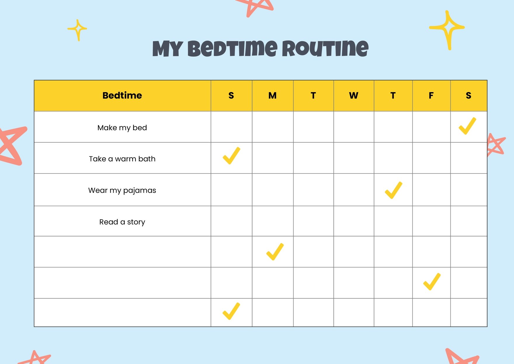 Bedtime Routine Chart in PDF, Illustrator