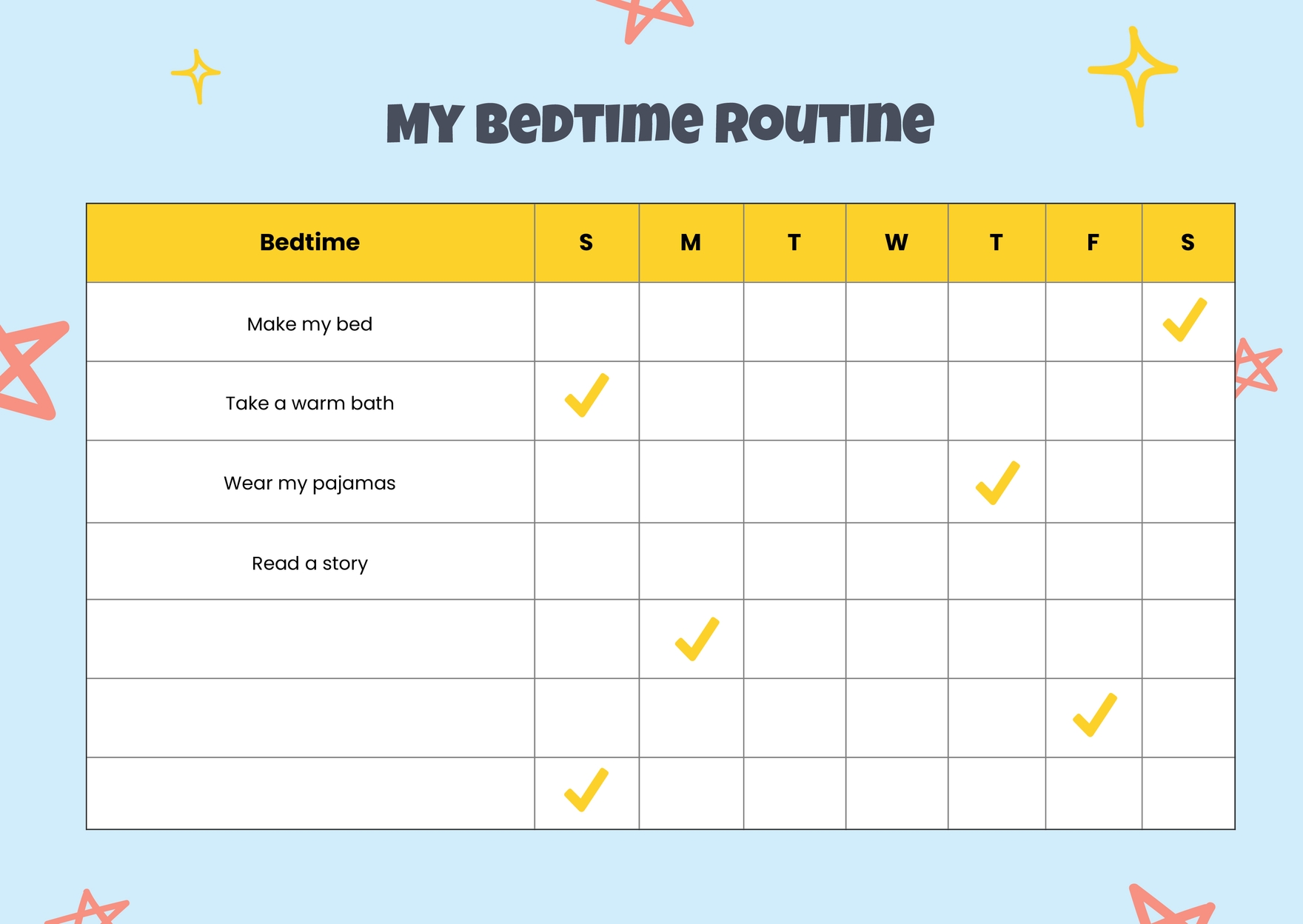 Bedtime Routine Chart In Illustrator PDF Download Template