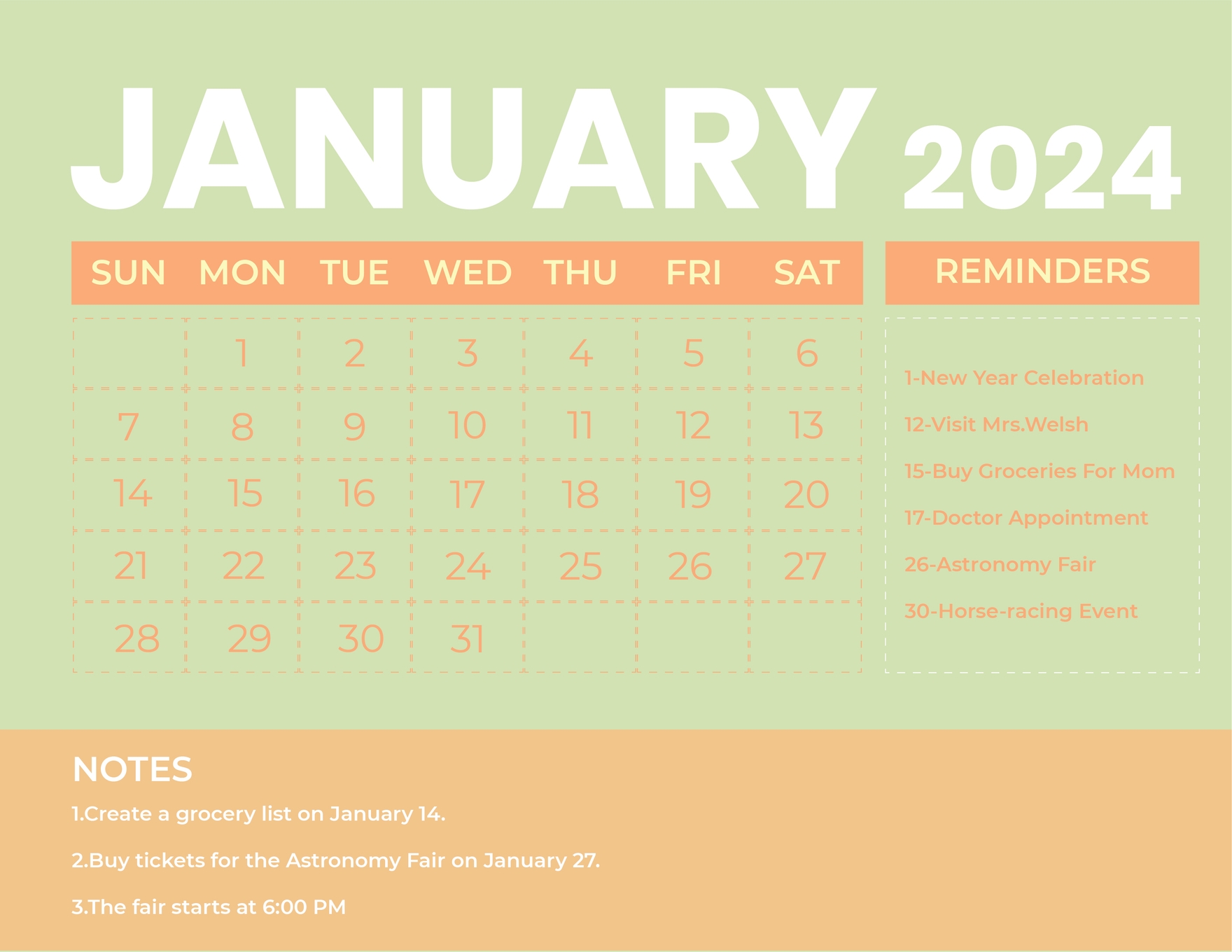 January 2024 Calendar Templates Design, Free, Download