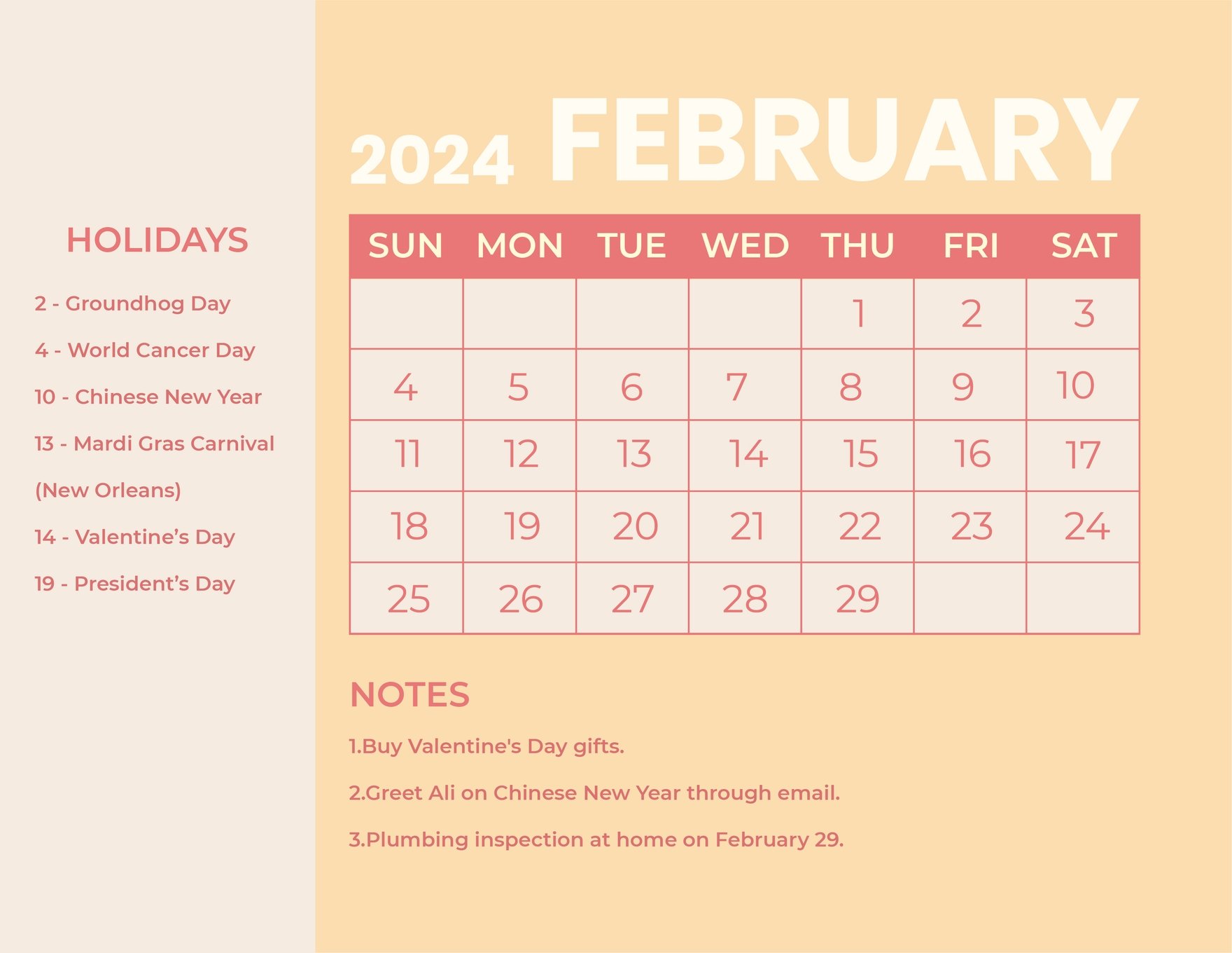 February 2024 Monthly Calendar EPS, Illustrator, JPG, Word, SVG