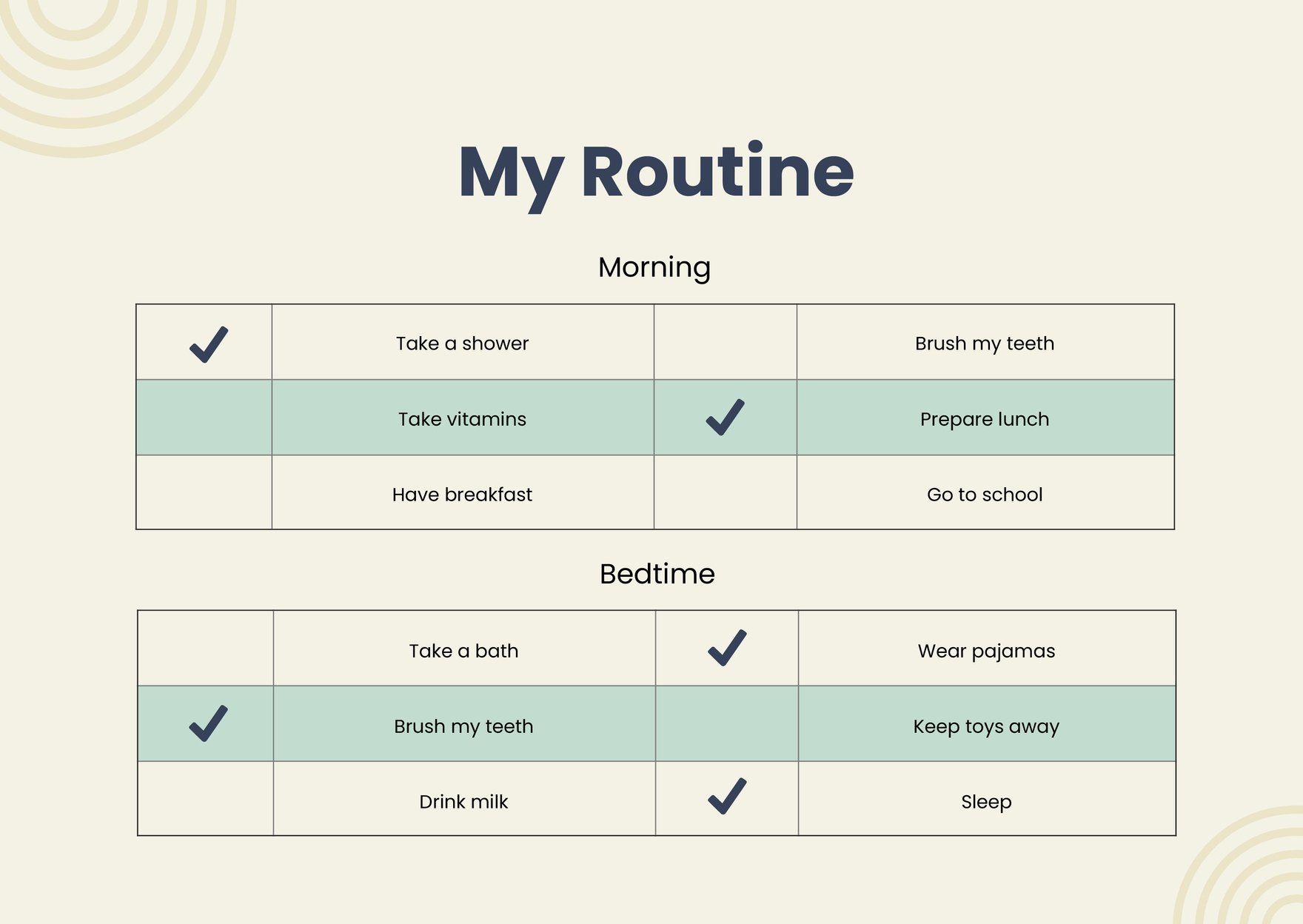 Morning And Bedtime Routine Chart in PDF, Illustrator