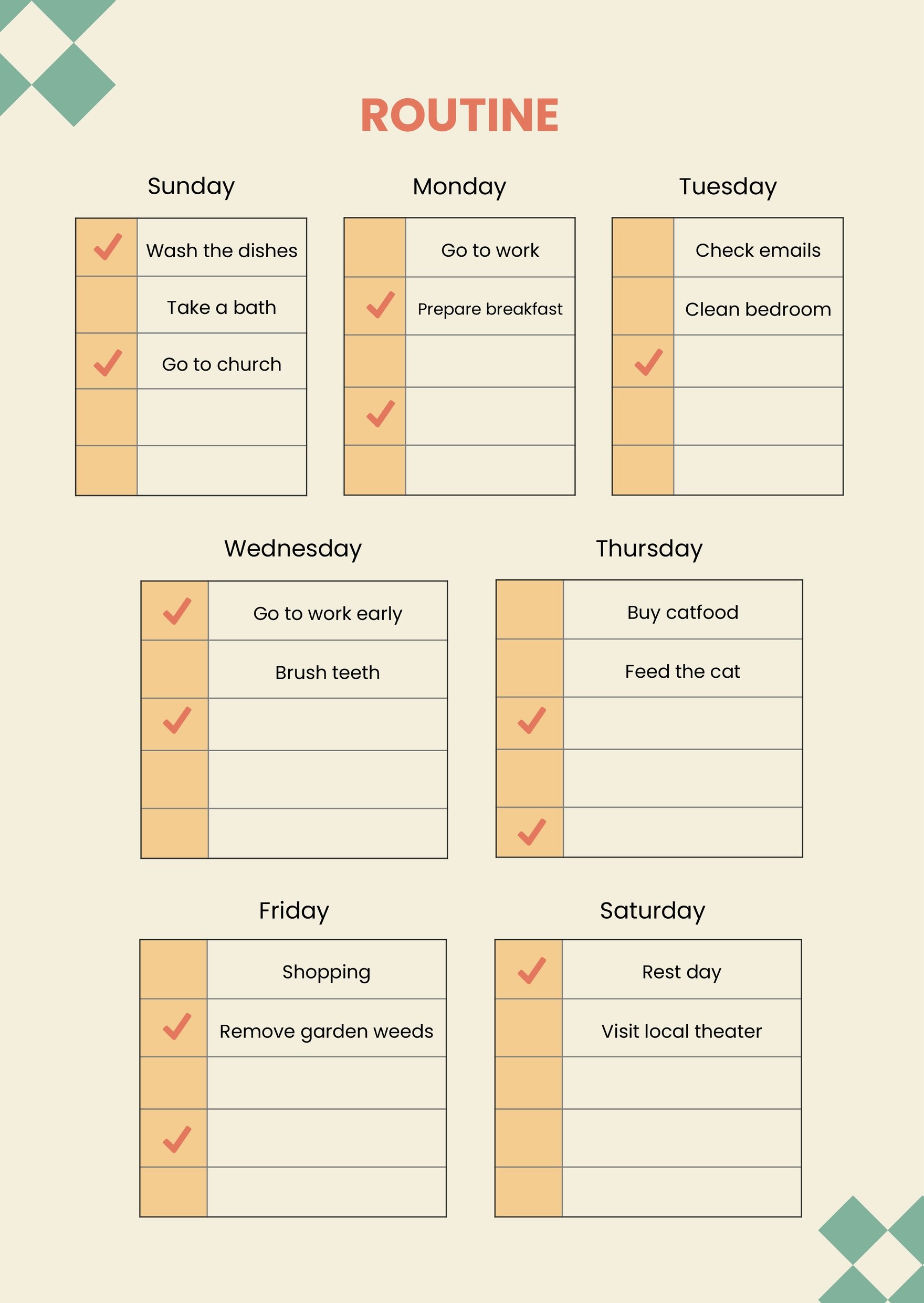 Personalized Routine Chart in PDF, Illustrator