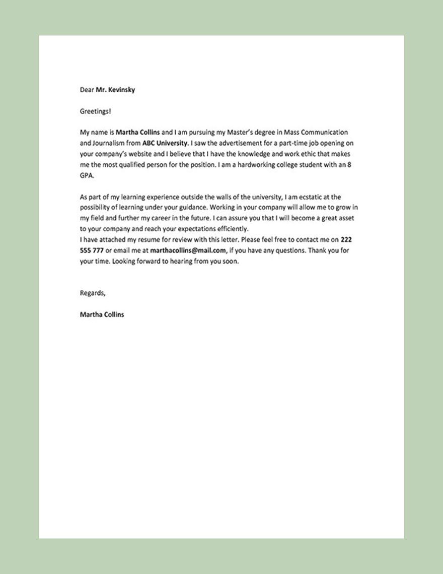 cover letter template for a student