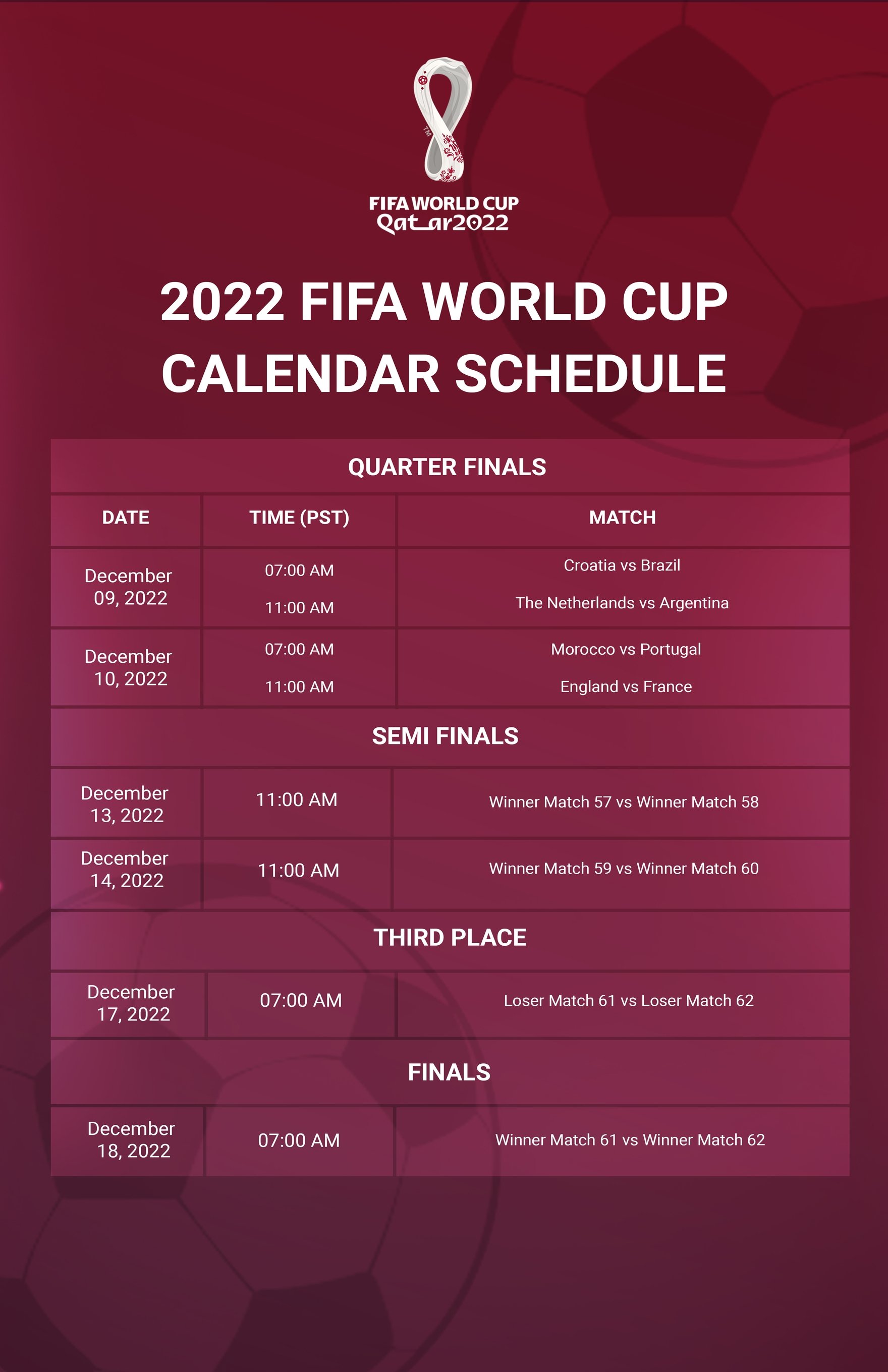 FIFA World Cup 2022 Calendar Poster Template