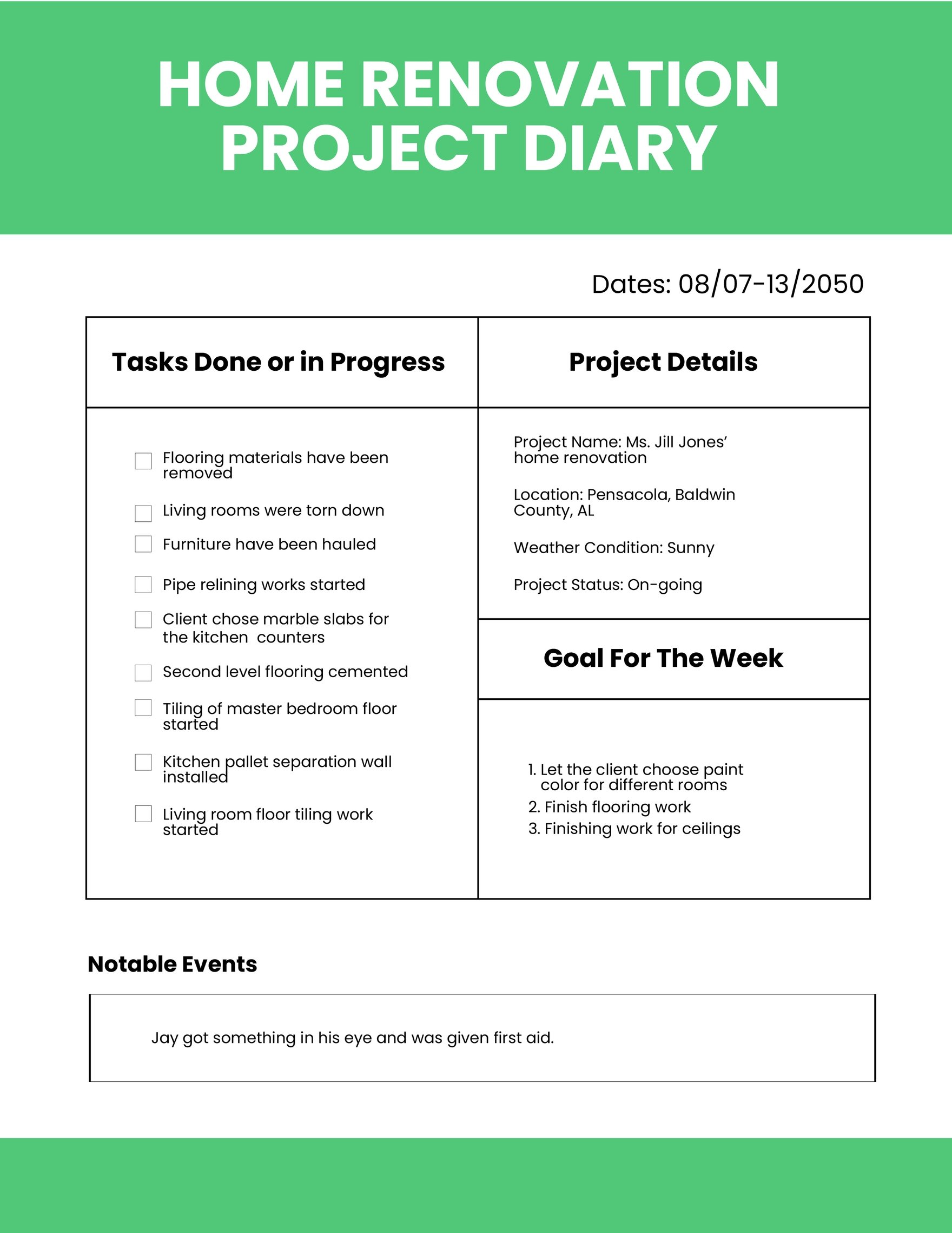 Project Diary Template