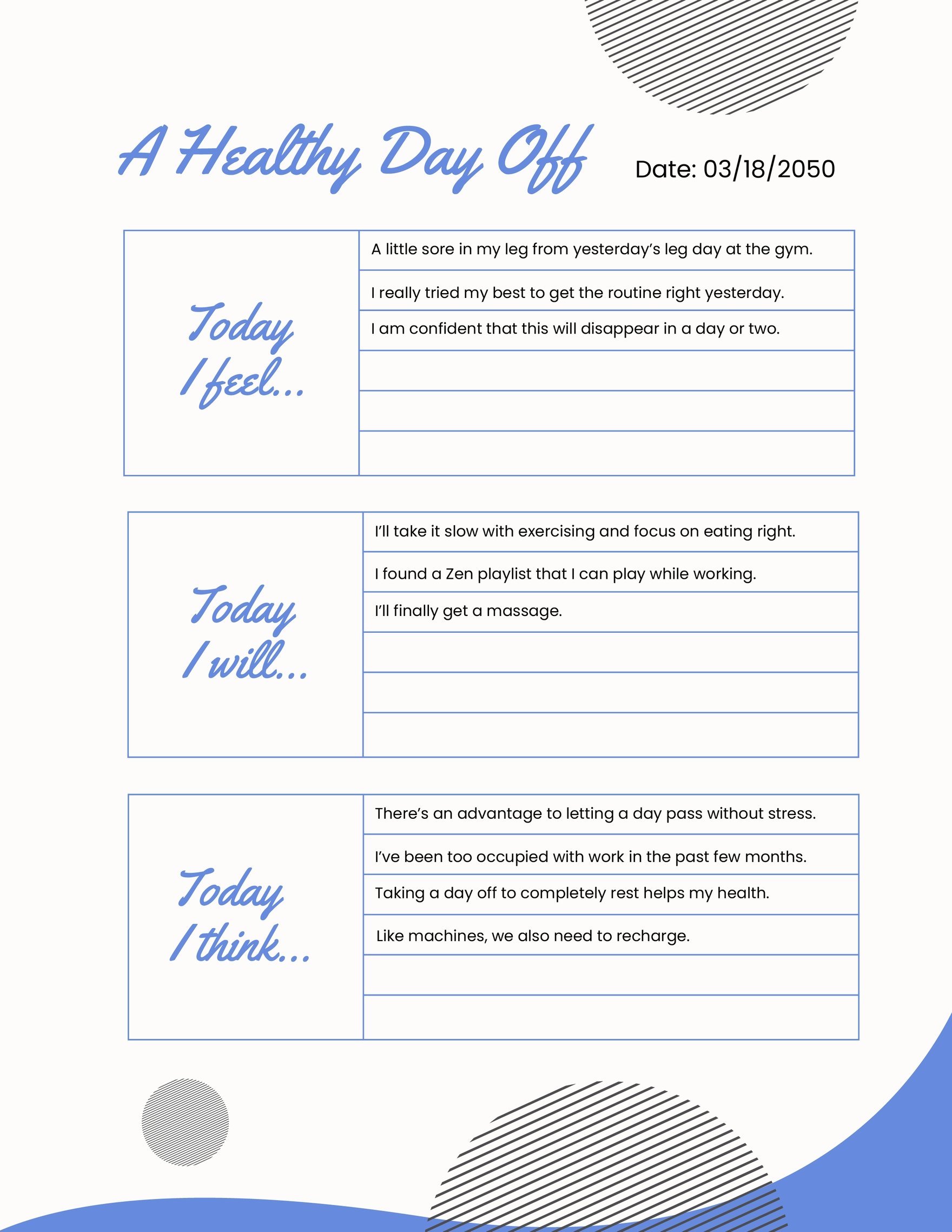 Health And Fitness Diary Template
